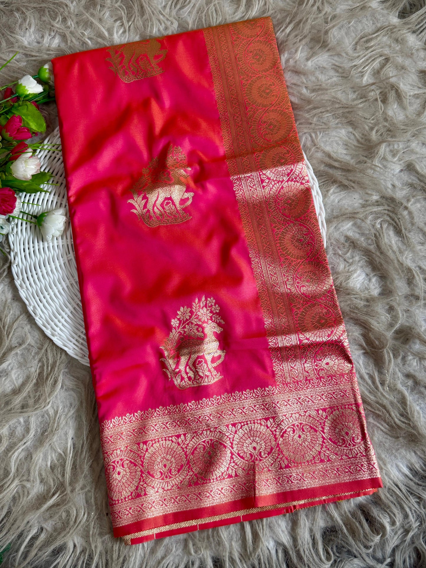 SA-7069 SOFT SILK SAREE WITH BEAUTIFUL BANARASI JAREE WITH HIRAN DESIGN