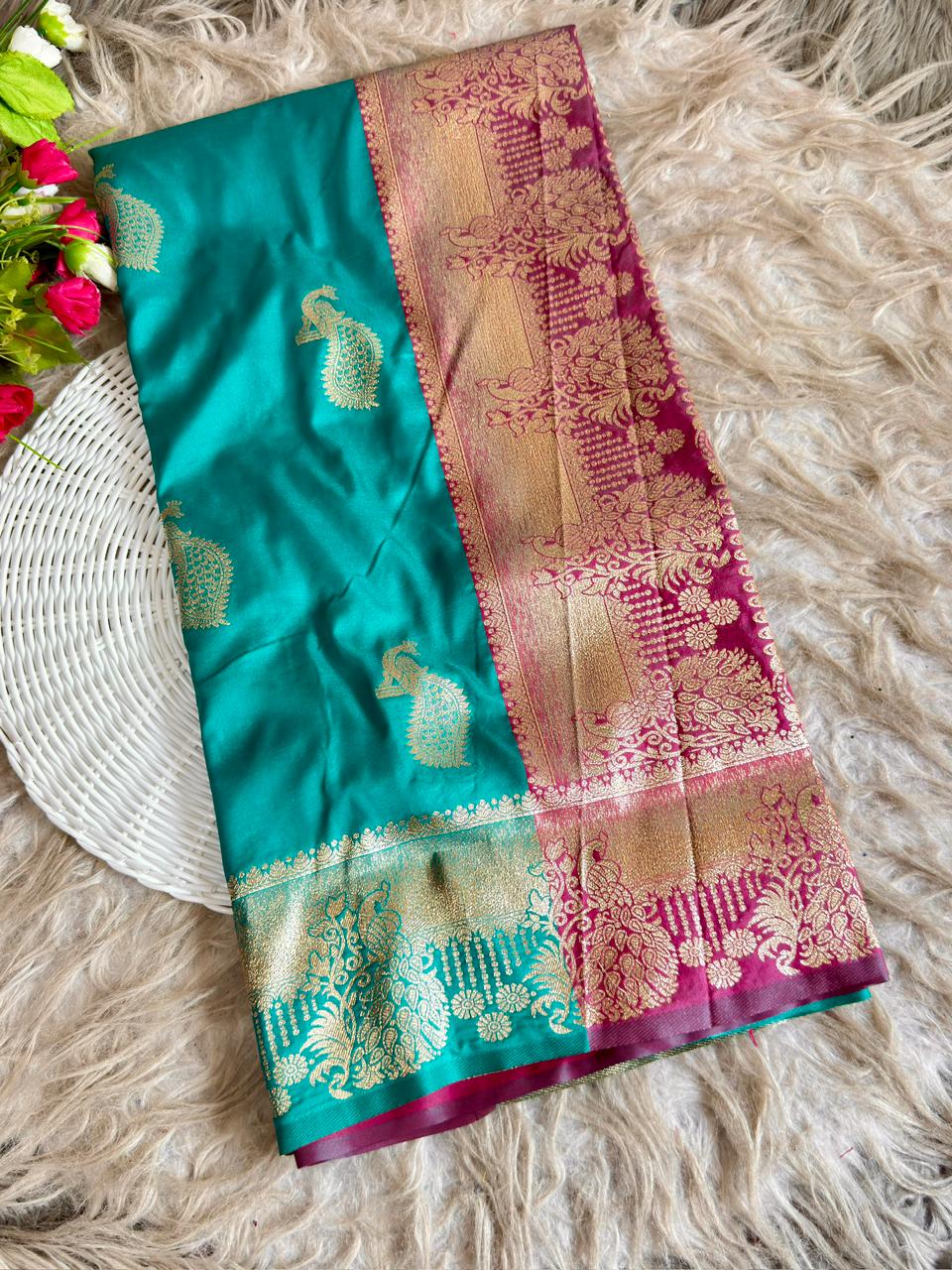 SA-7093 SOFT SILK SAREE WITH BEAUTIFUL PAITHANI DESIGN WITH  BEAUTIFUL DESIGN WITH CONTAST BLOUSE