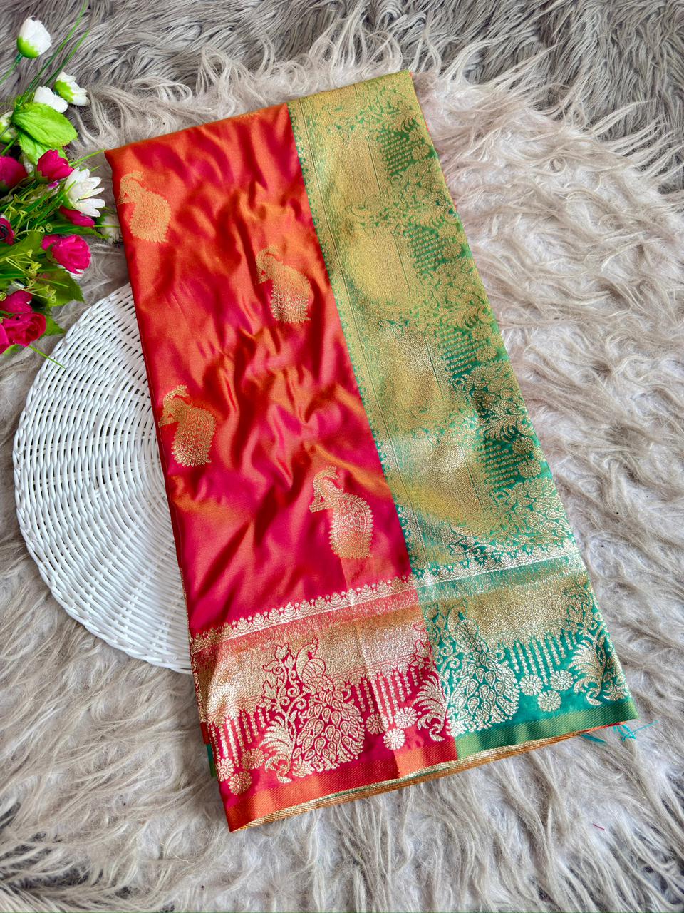 SA-7093 SOFT SILK SAREE WITH BEAUTIFUL PAITHANI DESIGN WITH  BEAUTIFUL DESIGN WITH CONTAST BLOUSE