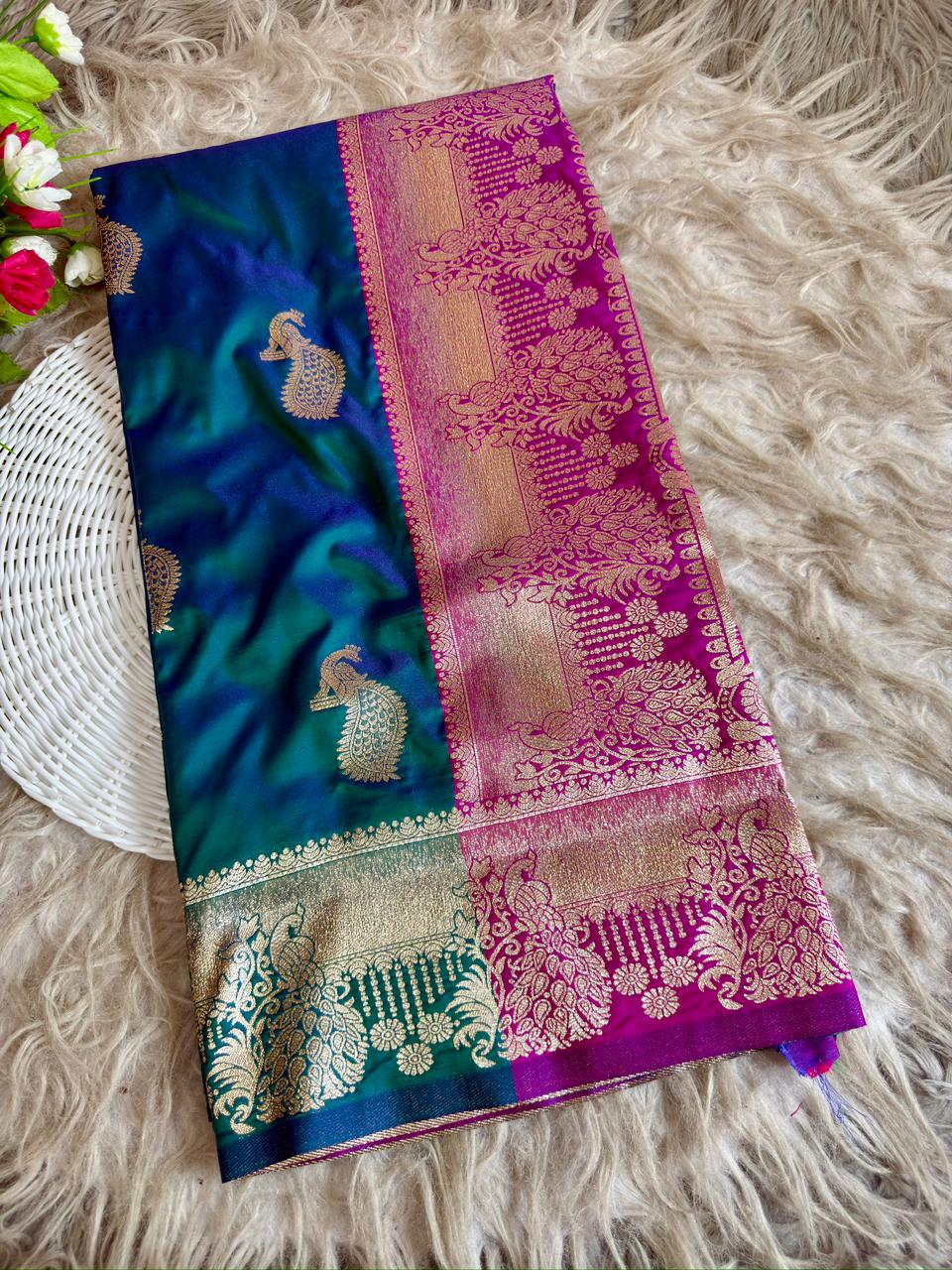 SA-7093 SOFT SILK SAREE WITH BEAUTIFUL PAITHANI DESIGN WITH  BEAUTIFUL DESIGN WITH CONTAST BLOUSE