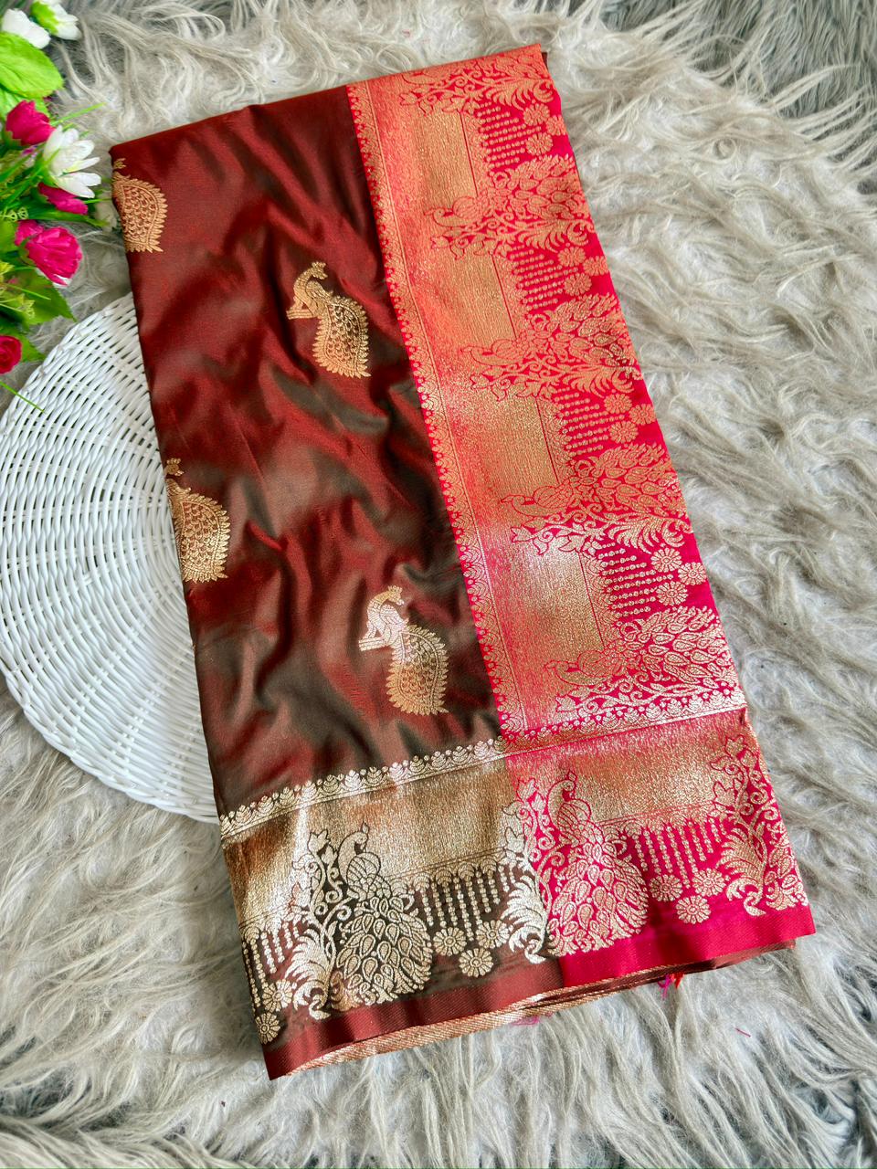 SA-7093 SOFT SILK SAREE WITH BEAUTIFUL PAITHANI DESIGN WITH  BEAUTIFUL DESIGN WITH CONTAST BLOUSE