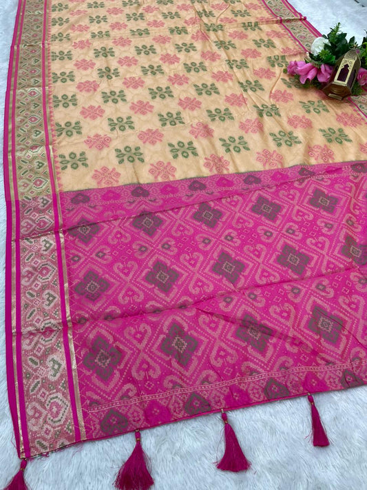 AJ-RICH PATOLA COTTON SAREE WITH BEAUTIFUL MEENAKARI WORK WITH BEAUTIFUL DESIGN WITH LUXURY TASSELS WITH BLOUSE