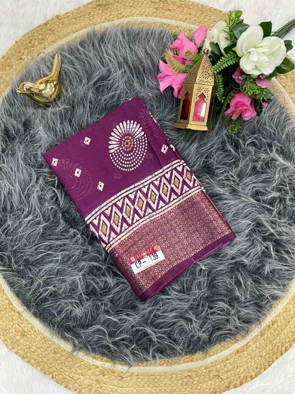 CP-7139 DOLA SAREE WITH BEAUTIFUL RICH PALLU AND BEAUTIFUL DESIGN WITH JACQUARD BORDER WITH BEAUTIFUL BLOUSE