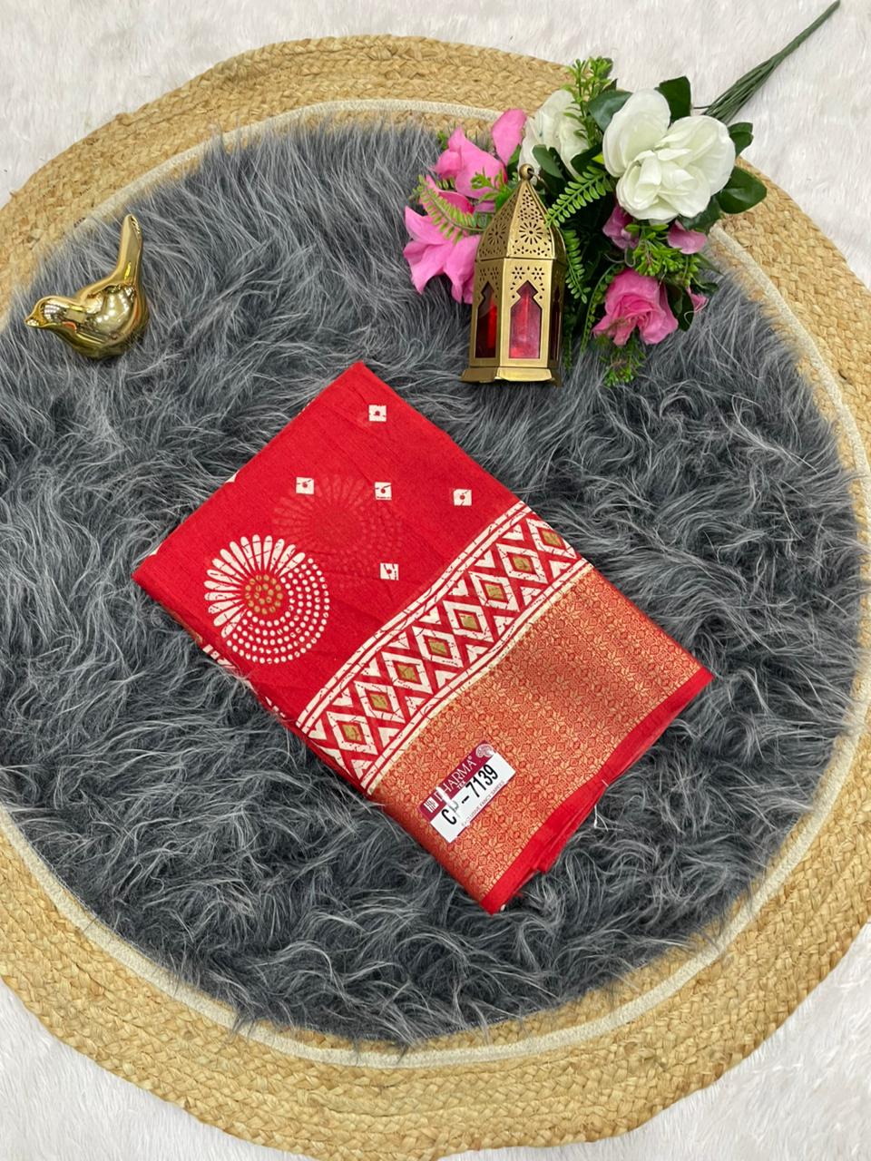CP-7139 DOLA SAREE WITH BEAUTIFUL RICH PALLU AND BEAUTIFUL DESIGN WITH JACQUARD BORDER WITH BEAUTIFUL BLOUSE
