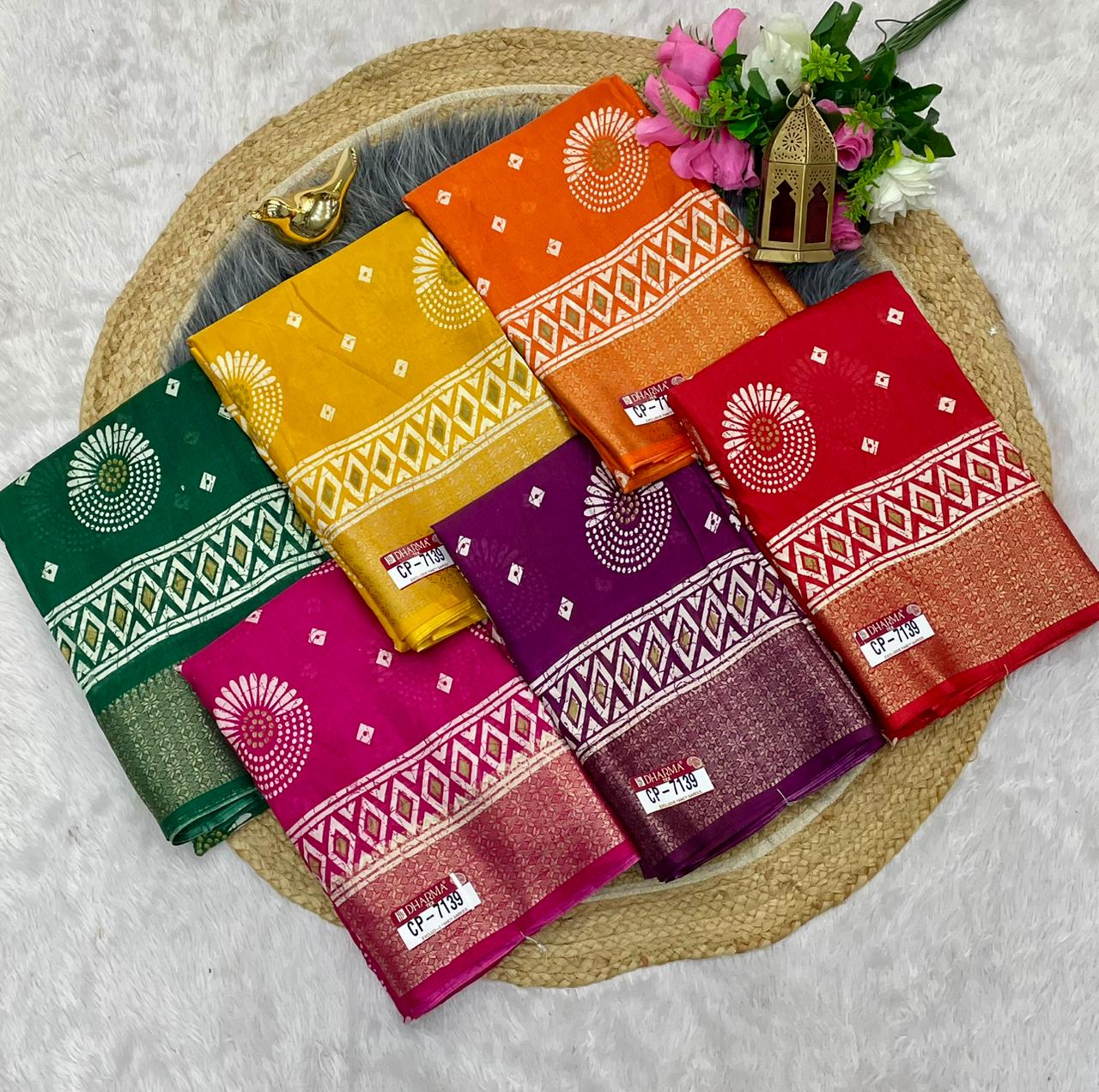 CP-7139 DOLA SAREE WITH BEAUTIFUL RICH PALLU AND BEAUTIFUL DESIGN WITH JACQUARD BORDER WITH BEAUTIFUL BLOUSE