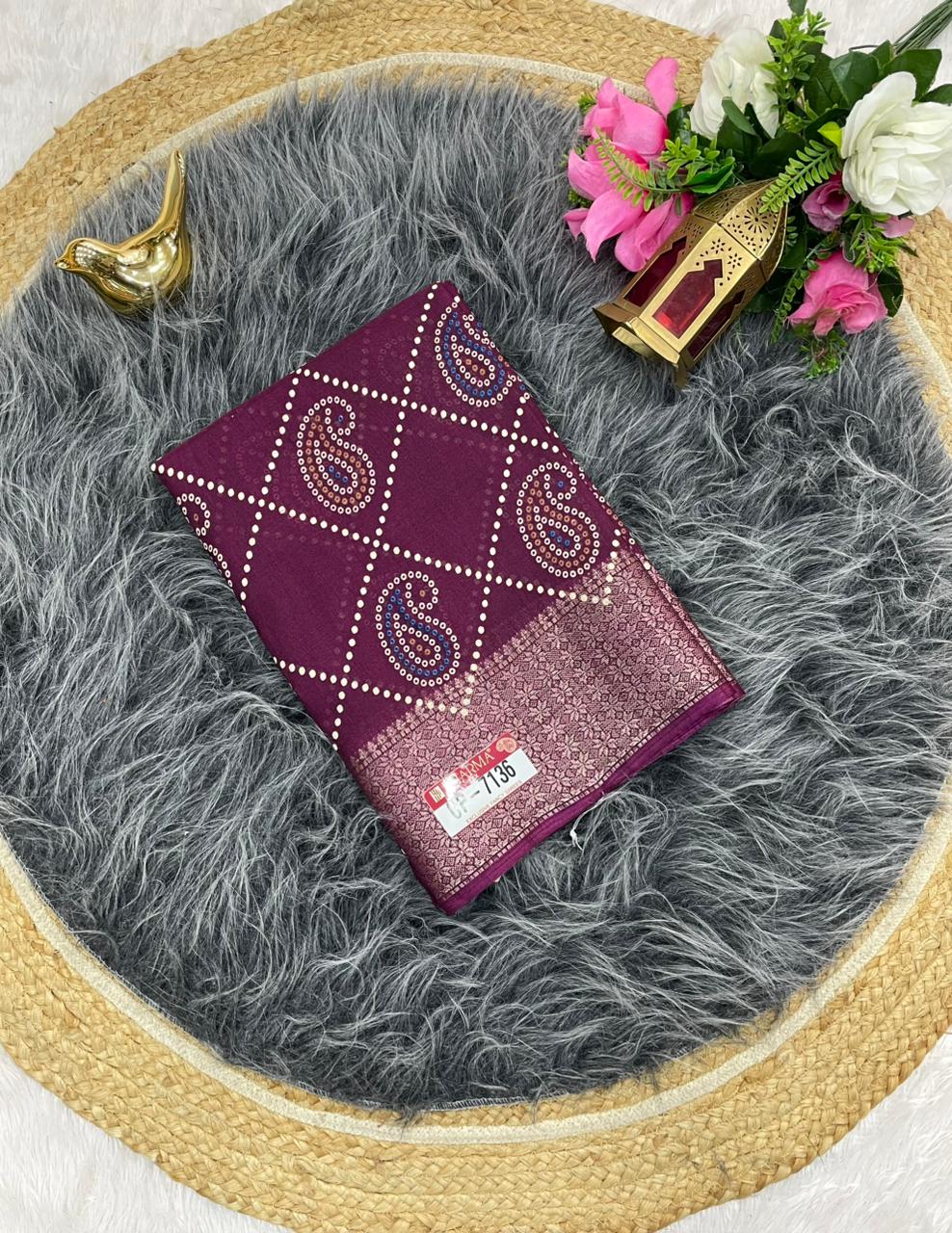 CP-7136 DOLA SAREE WITH BEAUTIFUL RICH PALLU AND BEAUTIFUL DESIGN WITH JACQUARD BORDER WITH BEAUTIFUL BLOUSE