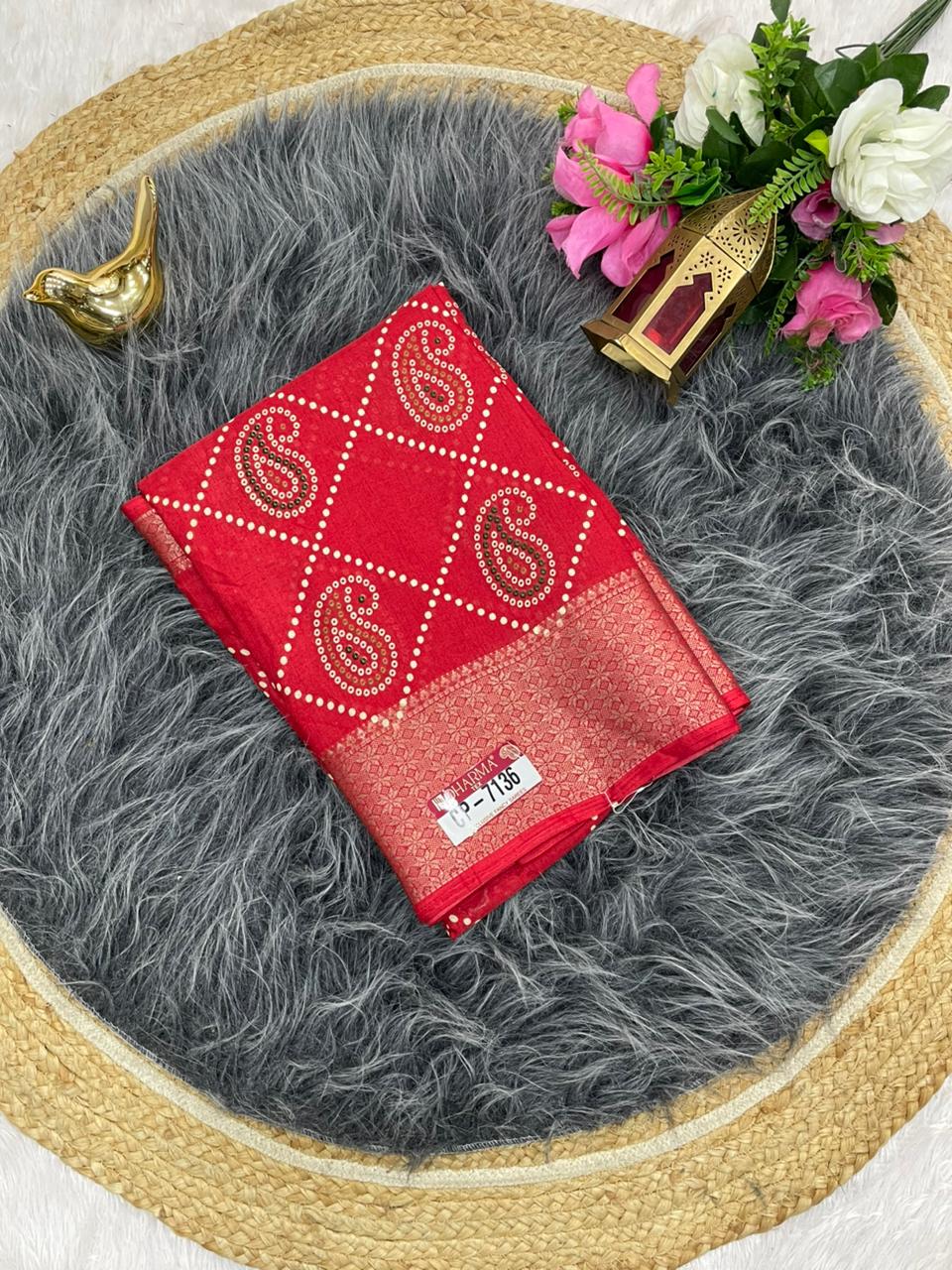CP-7136 DOLA SAREE WITH BEAUTIFUL RICH PALLU AND BEAUTIFUL DESIGN WITH JACQUARD BORDER WITH BEAUTIFUL BLOUSE