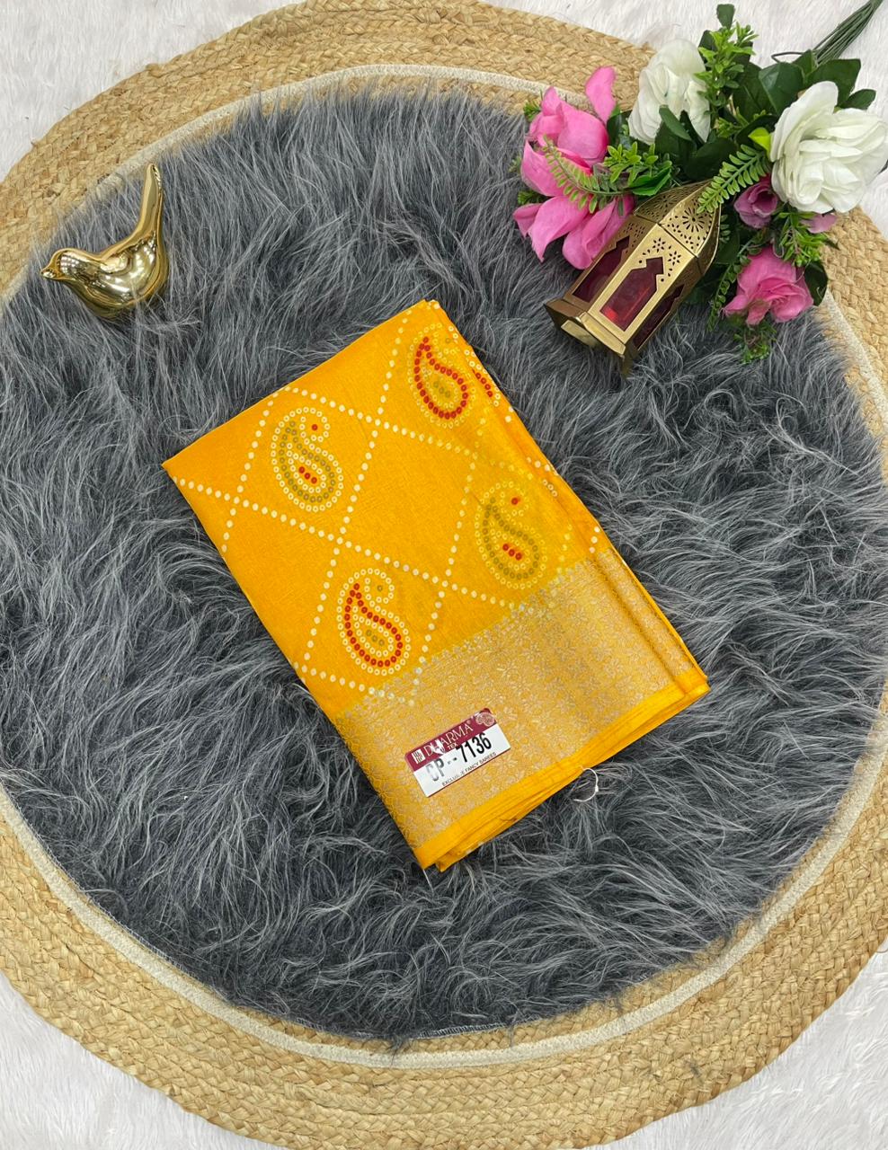 CP-7136 DOLA SAREE WITH BEAUTIFUL RICH PALLU AND BEAUTIFUL DESIGN WITH JACQUARD BORDER WITH BEAUTIFUL BLOUSE