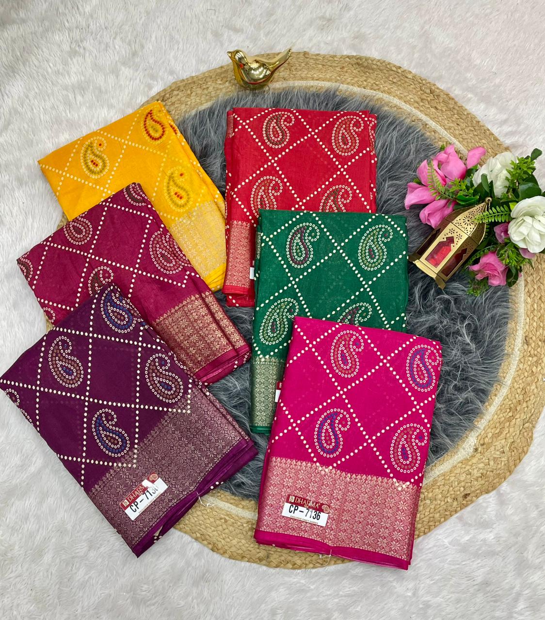 CP-7136 DOLA SAREE WITH BEAUTIFUL RICH PALLU AND BEAUTIFUL DESIGN WITH JACQUARD BORDER WITH BEAUTIFUL BLOUSE