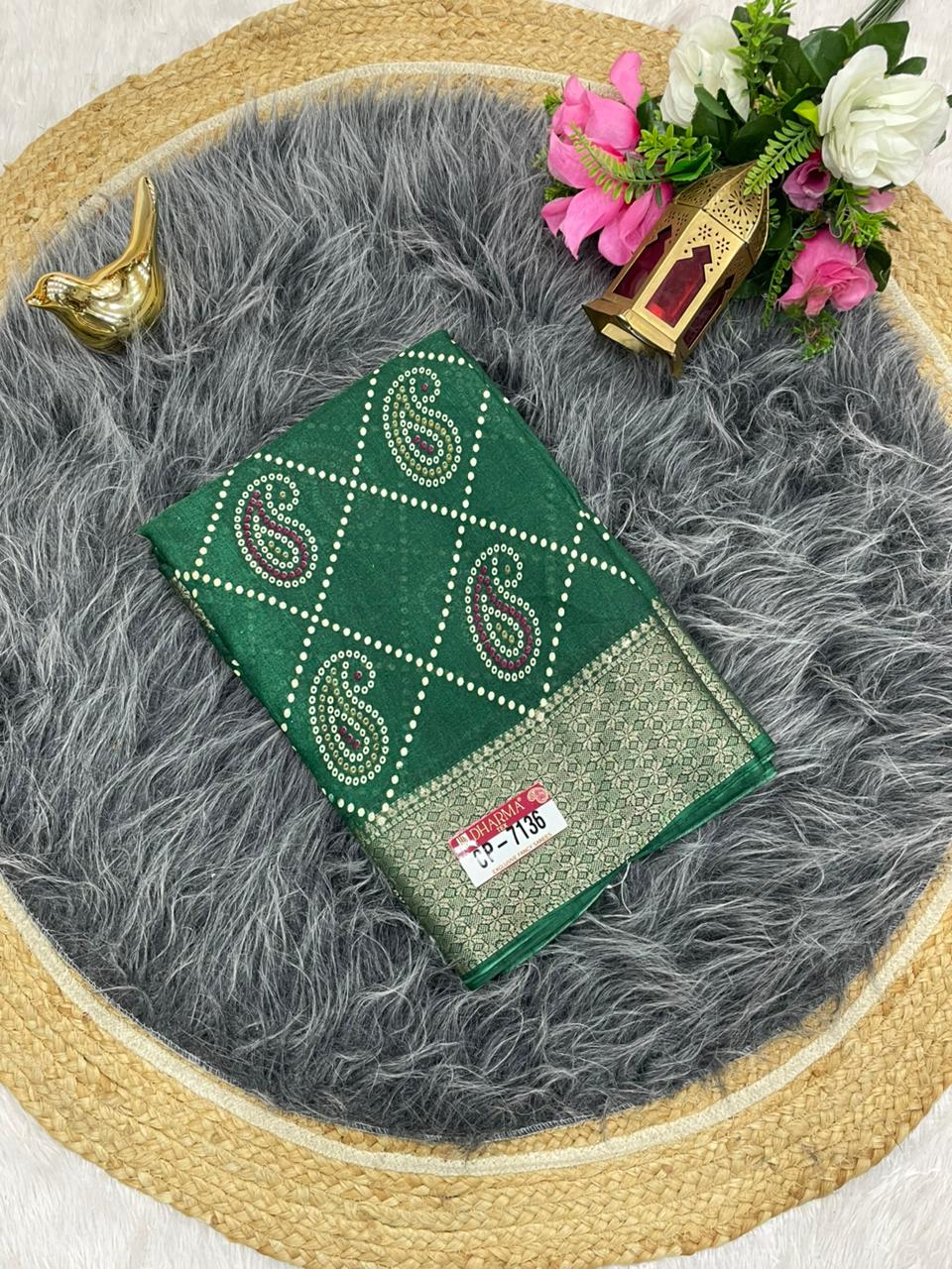 CP-7136 DOLA SAREE WITH BEAUTIFUL RICH PALLU AND BEAUTIFUL DESIGN WITH JACQUARD BORDER WITH BEAUTIFUL BLOUSE
