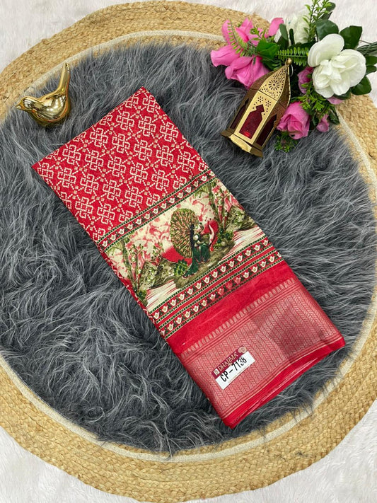 CP-7138 DOLA SAREE WITH BEAUTIFUL RICH PALLU AND BEAUTIFUL DESIGN WITH JACQUARD BORDER WITH BEAUTIFUL BLOUSE
