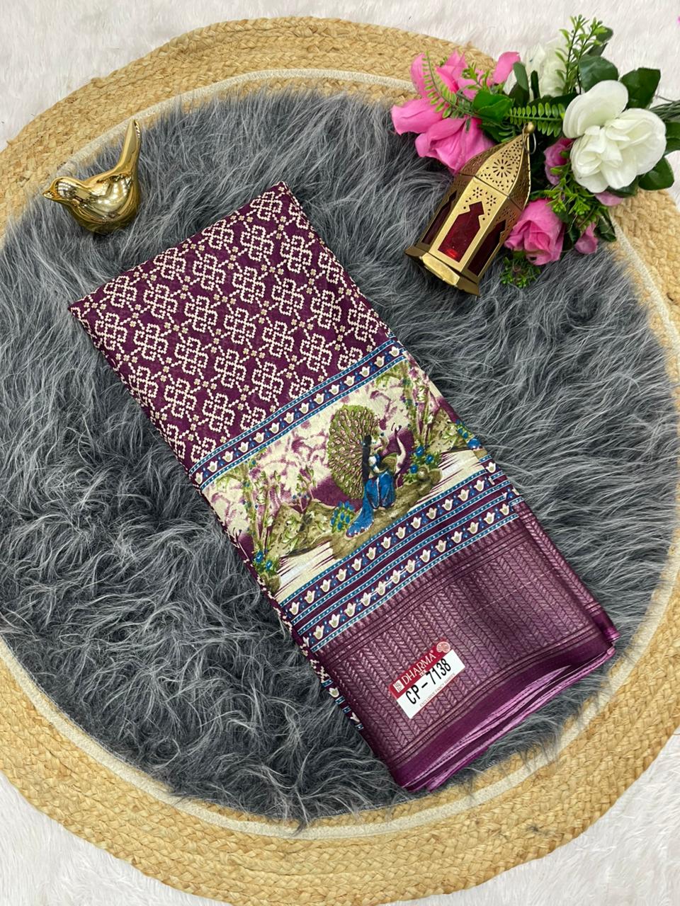 CP-7138 DOLA SAREE WITH BEAUTIFUL RICH PALLU AND BEAUTIFUL DESIGN WITH JACQUARD BORDER WITH BEAUTIFUL BLOUSE