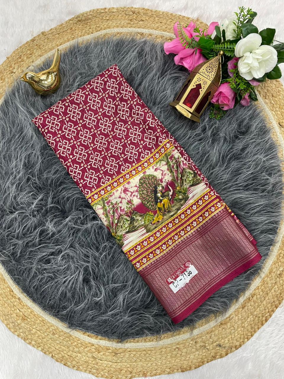 CP-7138 DOLA SAREE WITH BEAUTIFUL RICH PALLU AND BEAUTIFUL DESIGN WITH JACQUARD BORDER WITH BEAUTIFUL BLOUSE