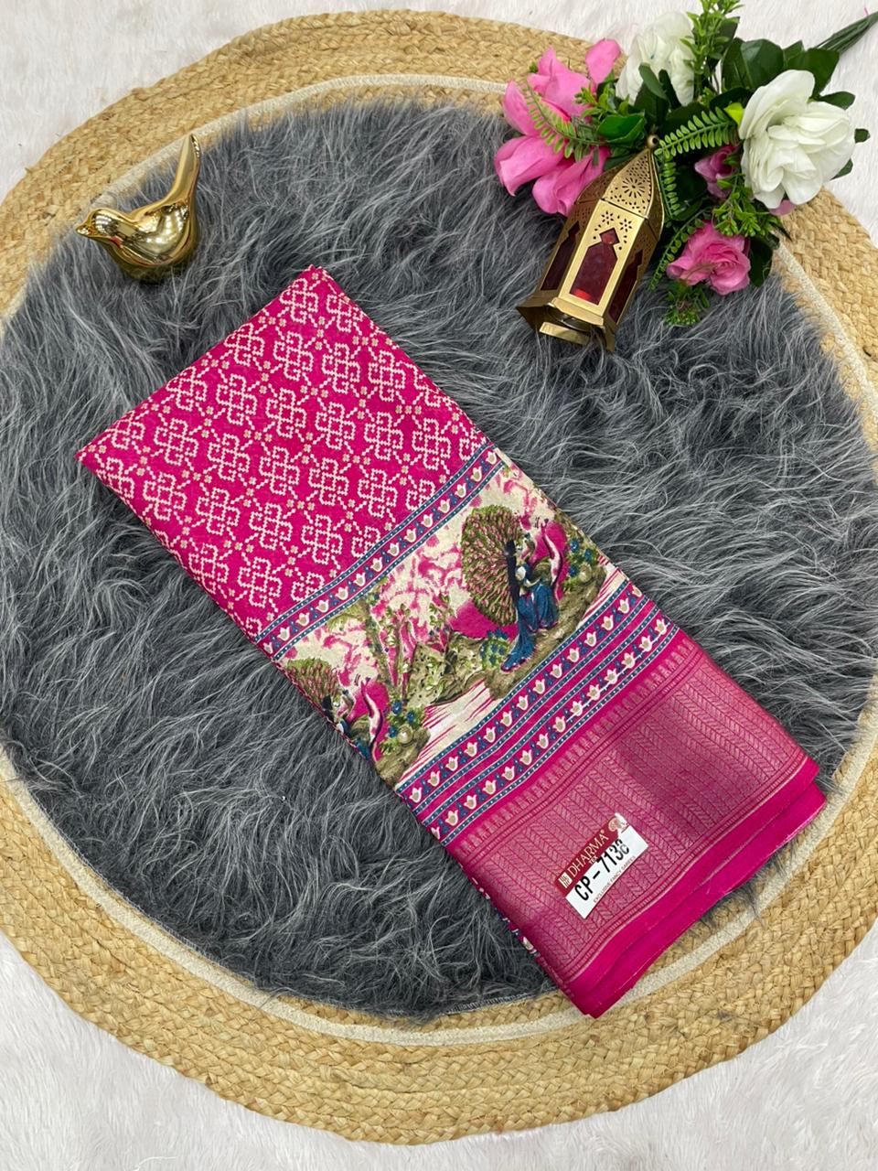 CP-7138 DOLA SAREE WITH BEAUTIFUL RICH PALLU AND BEAUTIFUL DESIGN WITH JACQUARD BORDER WITH BEAUTIFUL BLOUSE