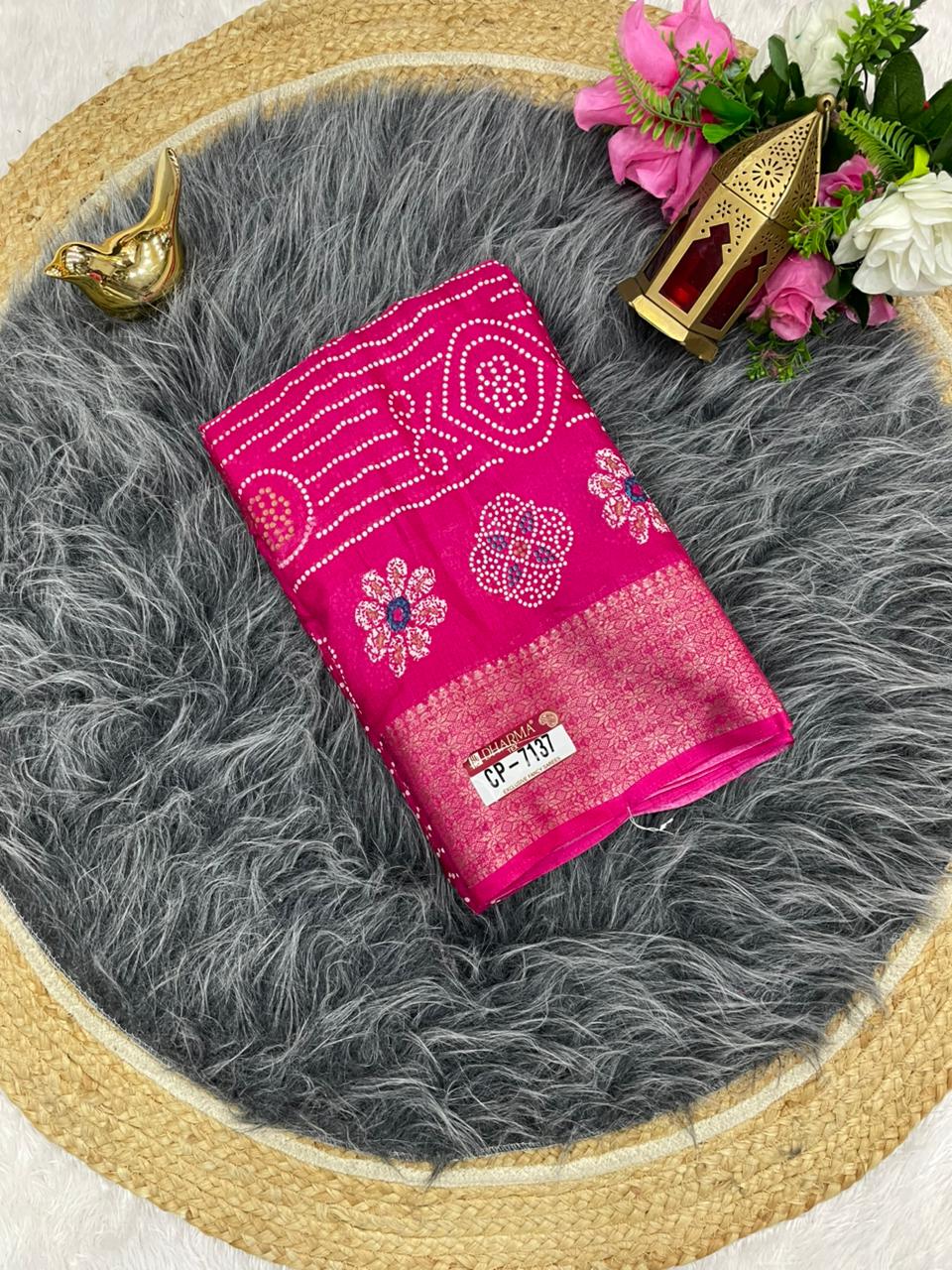 CP-7137 DOLA SAREE WITH BEAUTIFUL RICH PALLU AND BEAUTIFUL DESIGN WITH JACQUARD BORDER WITH BEAUTIFUL BLOUSE