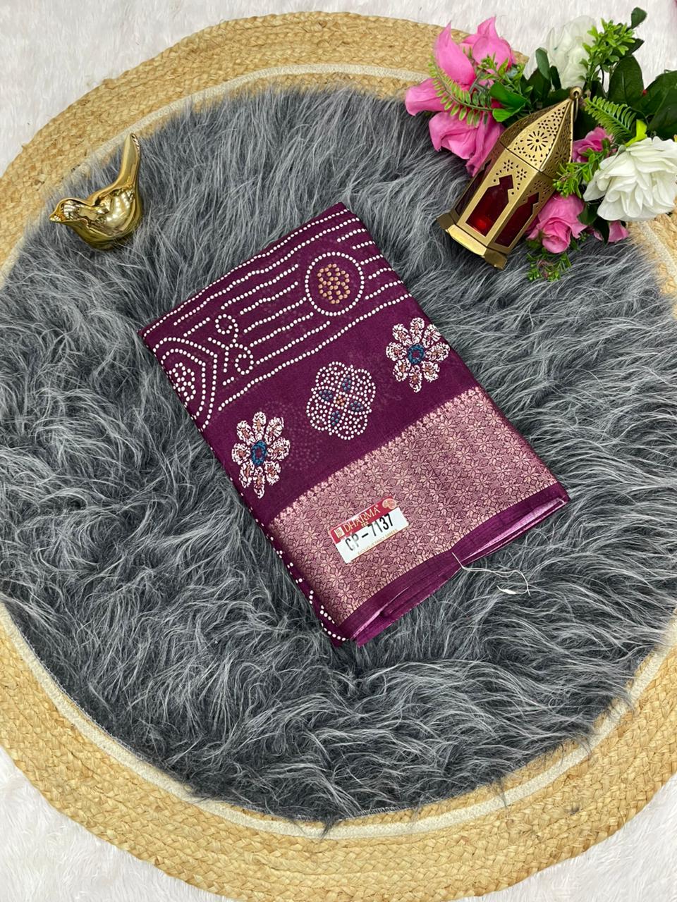 CP-7137 DOLA SAREE WITH BEAUTIFUL RICH PALLU AND BEAUTIFUL DESIGN WITH JACQUARD BORDER WITH BEAUTIFUL BLOUSE