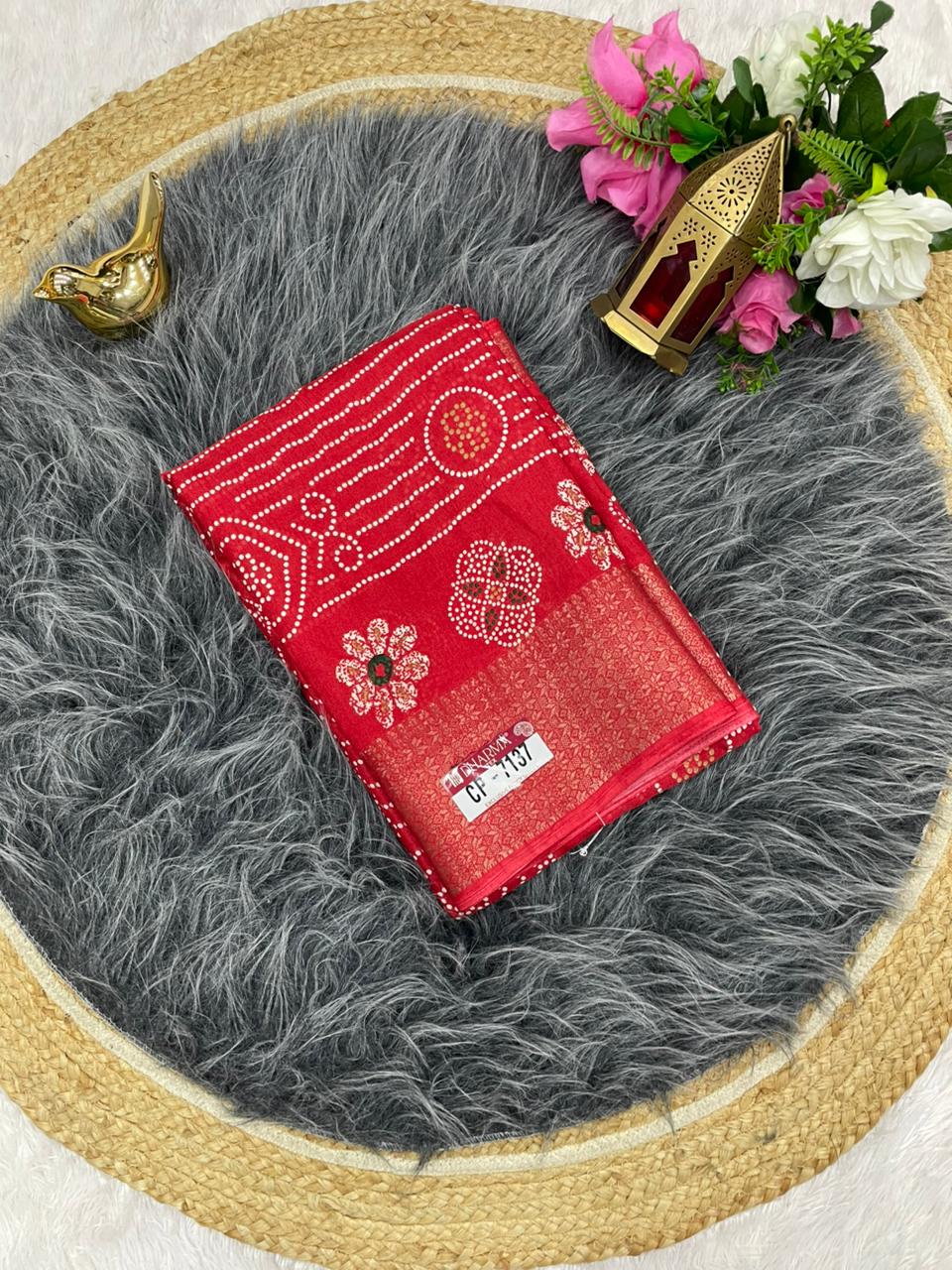 CP-7137 DOLA SAREE WITH BEAUTIFUL RICH PALLU AND BEAUTIFUL DESIGN WITH JACQUARD BORDER WITH BEAUTIFUL BLOUSE
