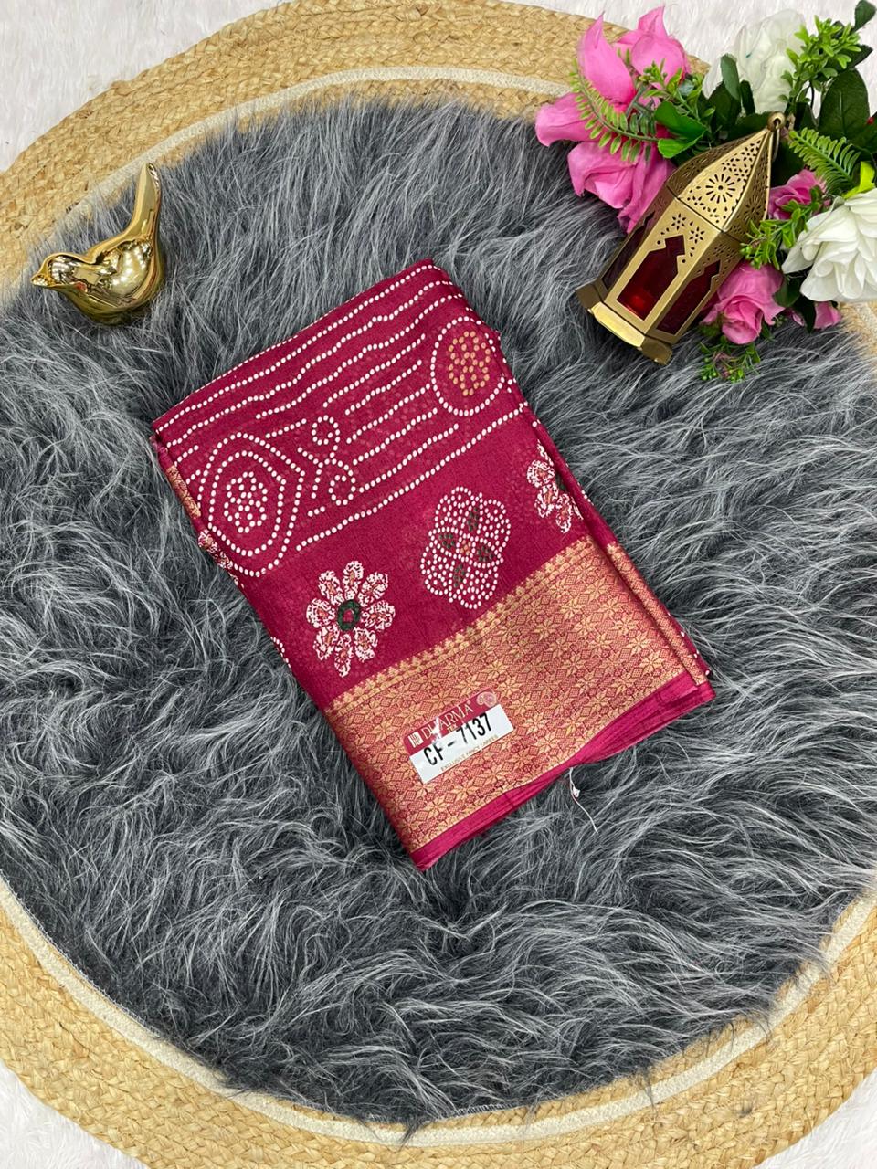 CP-7137 DOLA SAREE WITH BEAUTIFUL RICH PALLU AND BEAUTIFUL DESIGN WITH JACQUARD BORDER WITH BEAUTIFUL BLOUSE