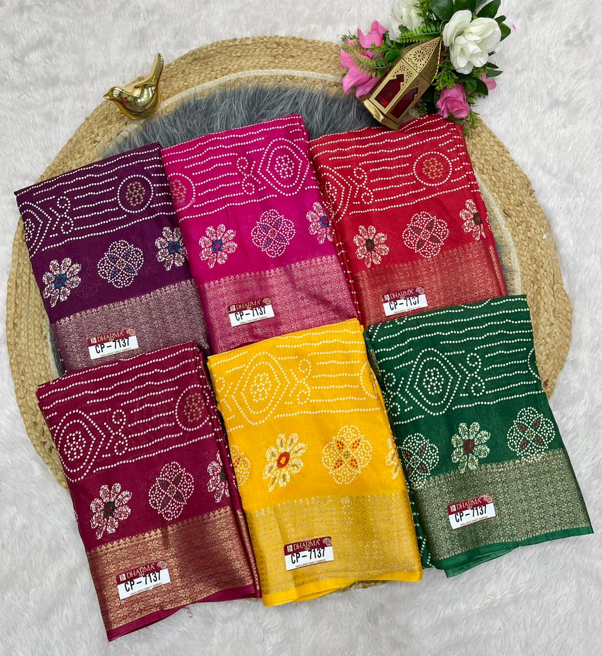 CP-7137 DOLA SAREE WITH BEAUTIFUL RICH PALLU AND BEAUTIFUL DESIGN WITH JACQUARD BORDER WITH BEAUTIFUL BLOUSE