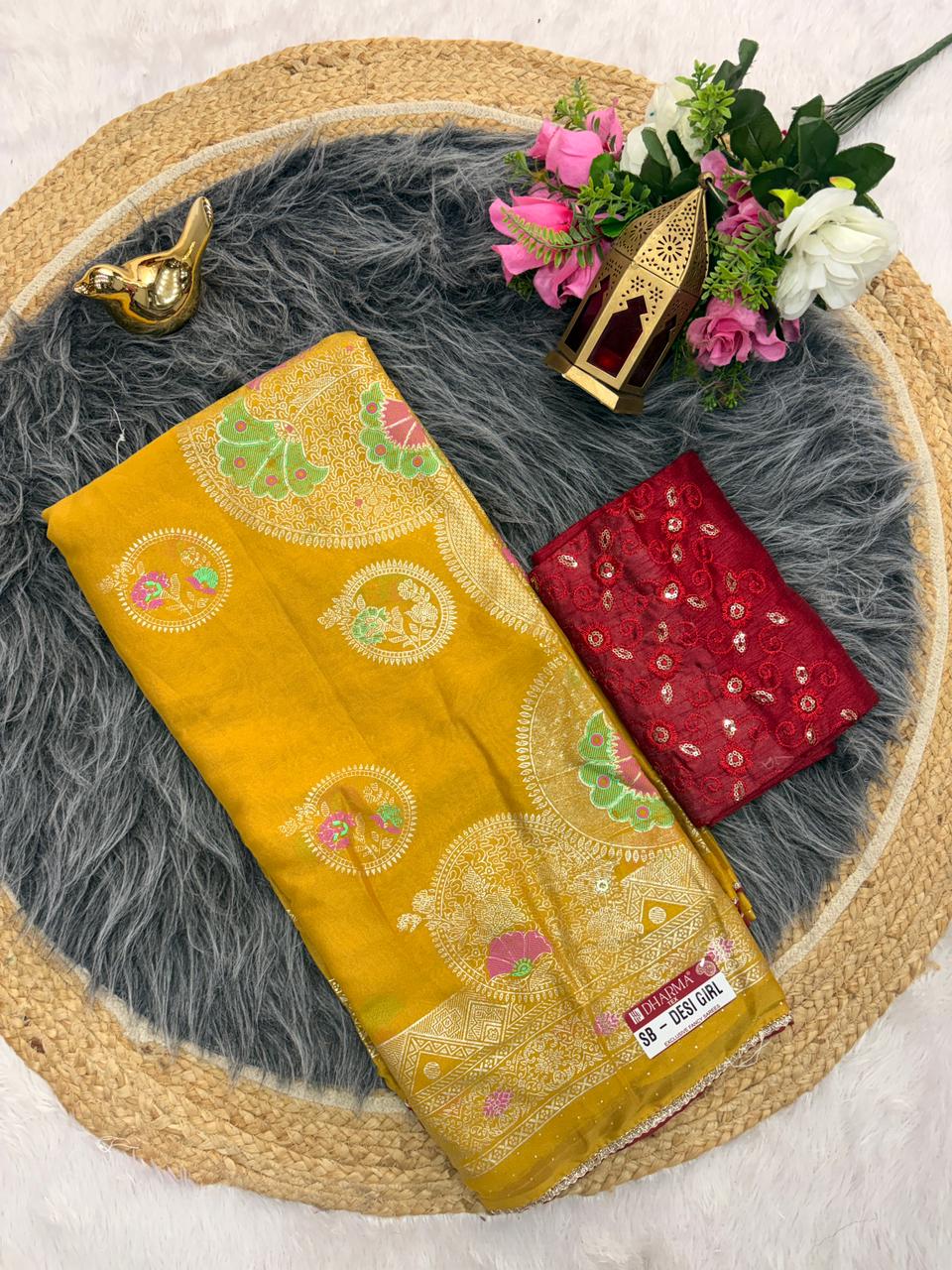 SB-DESI GIRL STAR GEORGETTE FABRIC SAREE WITH BEATIFUL PALLU AND DESIGN WITH CONTRAST BLOUSE