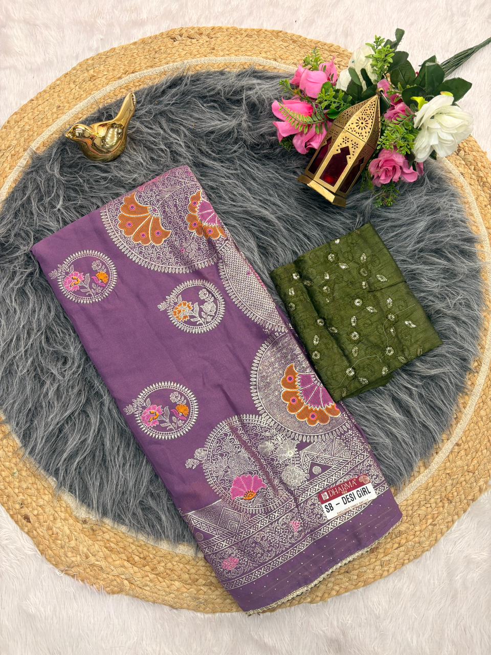 SB-DESI GIRL STAR GEORGETTE FABRIC SAREE WITH BEATIFUL PALLU AND DESIGN WITH CONTRAST BLOUSE