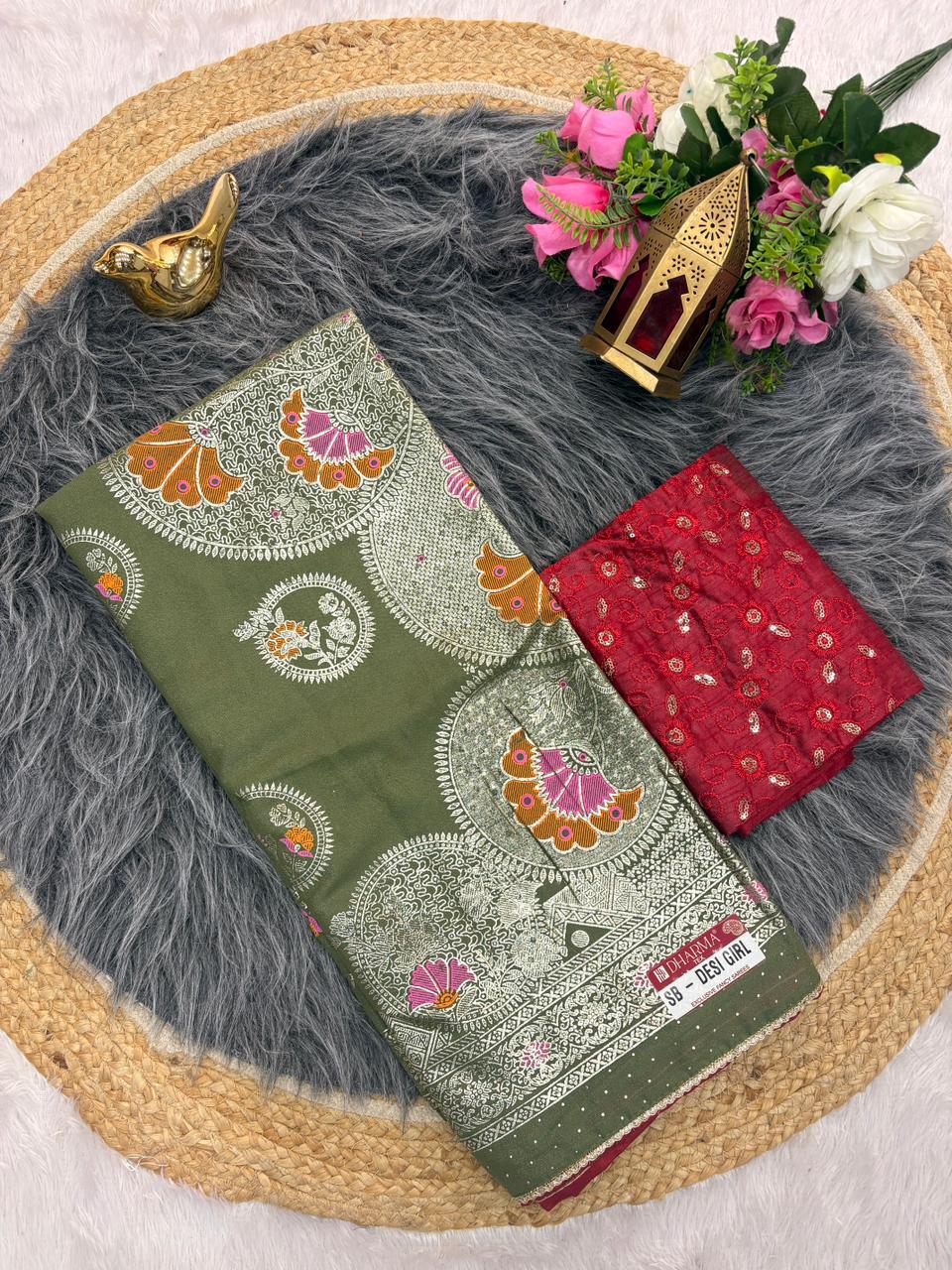 SB-DESI GIRL STAR GEORGETTE FABRIC SAREE WITH BEATIFUL PALLU AND DESIGN WITH CONTRAST BLOUSE