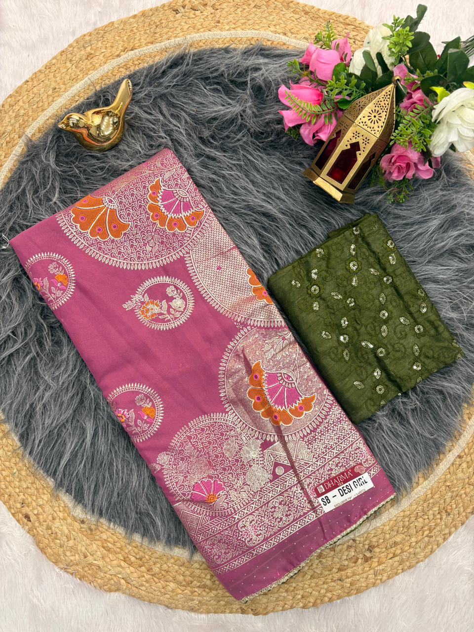 SB-DESI GIRL STAR GEORGETTE FABRIC SAREE WITH BEATIFUL PALLU AND DESIGN WITH CONTRAST BLOUSE