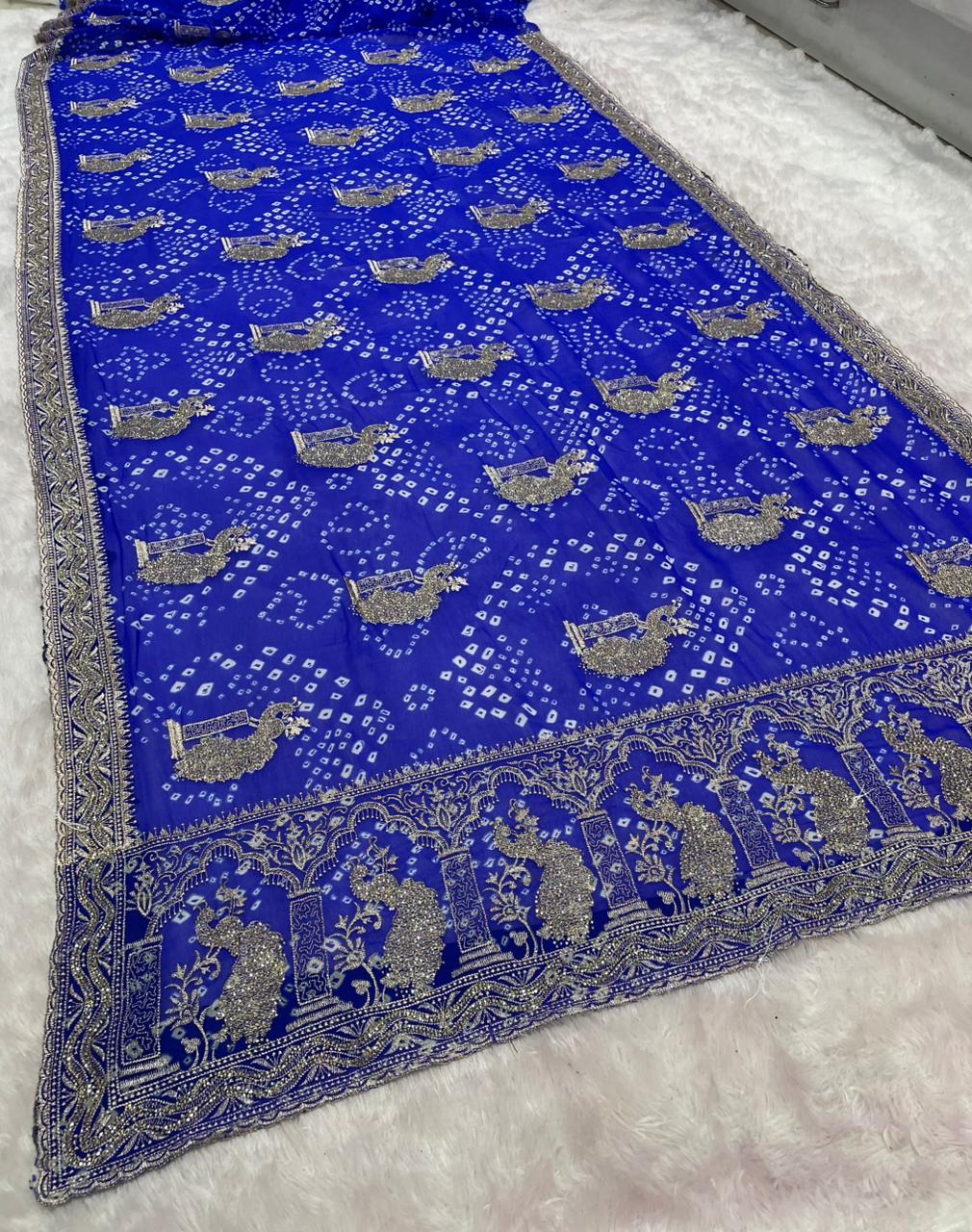 BS-GARIMA-2 BANDHANI FABRIC SAREE WITH BEAUTIFUL BANDANI DESIGN WITH EMBROIDERY WORK WITH HEAVY SIROSKI WORK WITH CONTRAST BLOUSE