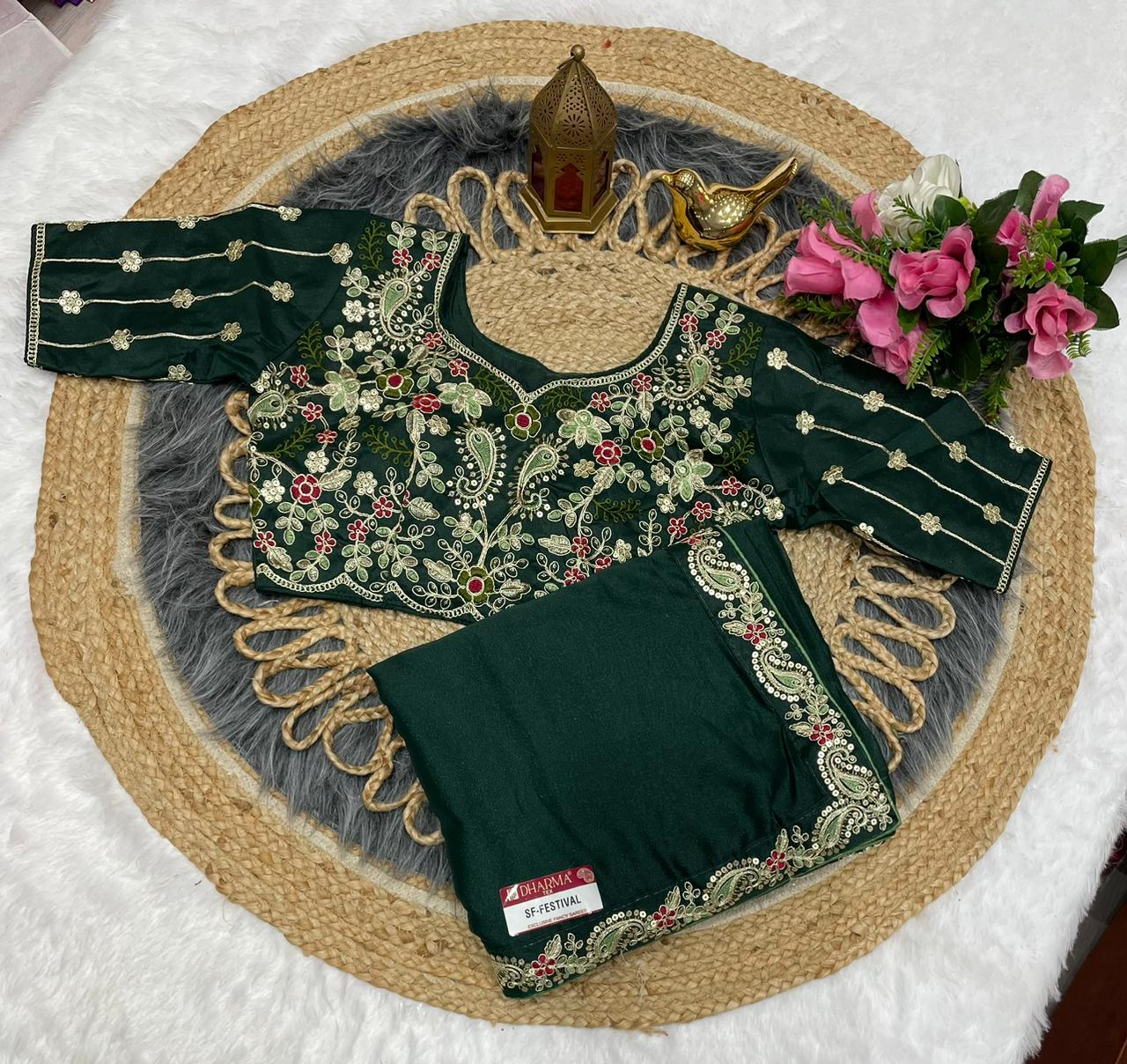 SF-FESTIVAL STAR GEORGETTE FABRIC SAREE WITH  EMBROIDERY WORK WITH SEQUENCE WORK WITH HEAVY EMBROIDERY STICHED BLOUSE