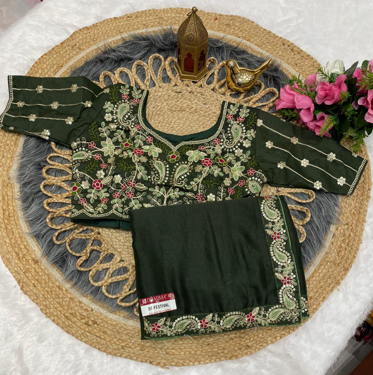SF-FESTIVAL STAR GEORGETTE FABRIC SAREE WITH  EMBROIDERY WORK WITH SEQUENCE WORK WITH HEAVY EMBROIDERY STICHED BLOUSE
