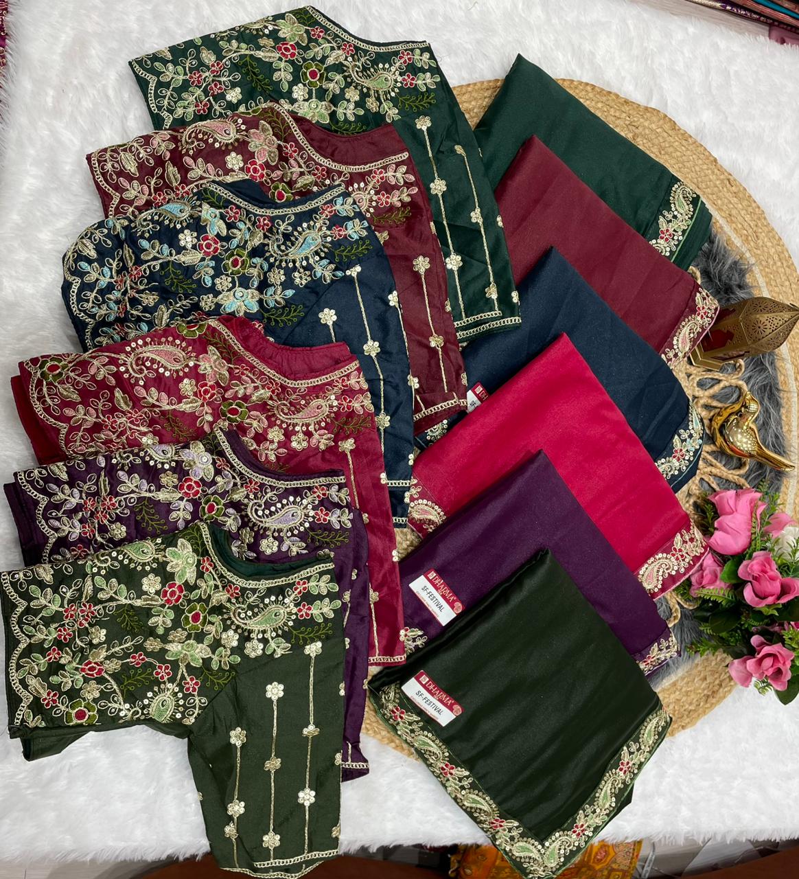SF-FESTIVAL STAR GEORGETTE FABRIC SAREE WITH  EMBROIDERY WORK WITH SEQUENCE WORK WITH HEAVY EMBROIDERY STICHED BLOUSE