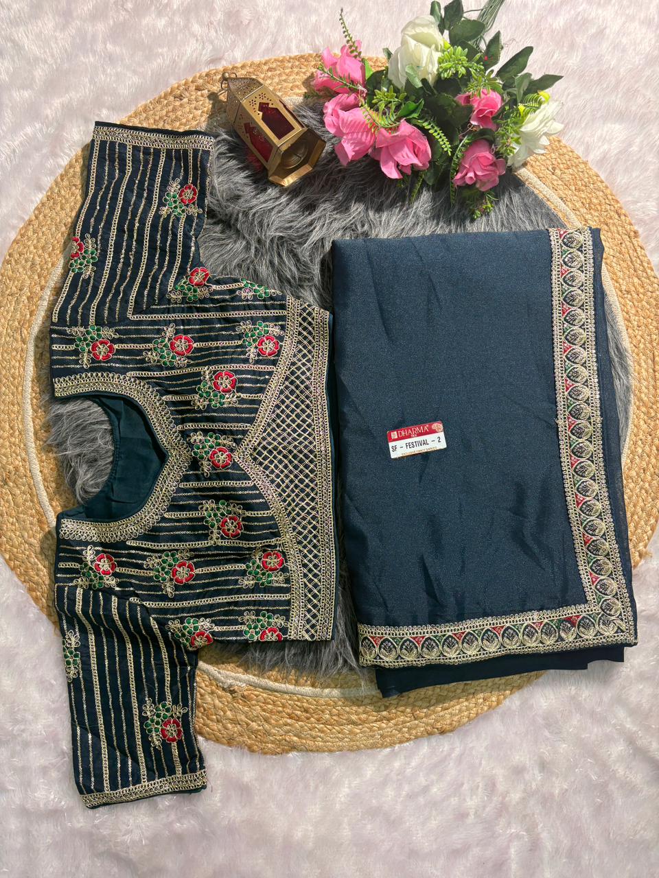 SF-FESTIVAL-2 STAR GEORGETTE FABRIC SAREE WITH  EMBROIDERY WORK WITH SEQUENCE WORK WITH HEAVY EMBROIDERY STICHED BLOUSE