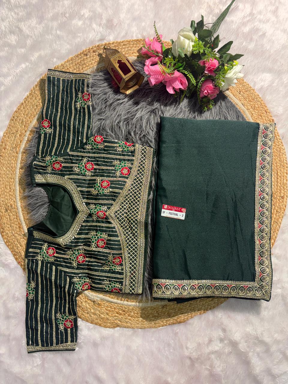 SF-FESTIVAL-2 STAR GEORGETTE FABRIC SAREE WITH  EMBROIDERY WORK WITH SEQUENCE WORK WITH HEAVY EMBROIDERY STICHED BLOUSE