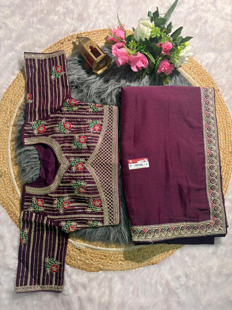 SF-FESTIVAL-2 STAR GEORGETTE FABRIC SAREE WITH  EMBROIDERY WORK WITH SEQUENCE WORK WITH HEAVY EMBROIDERY STICHED BLOUSE