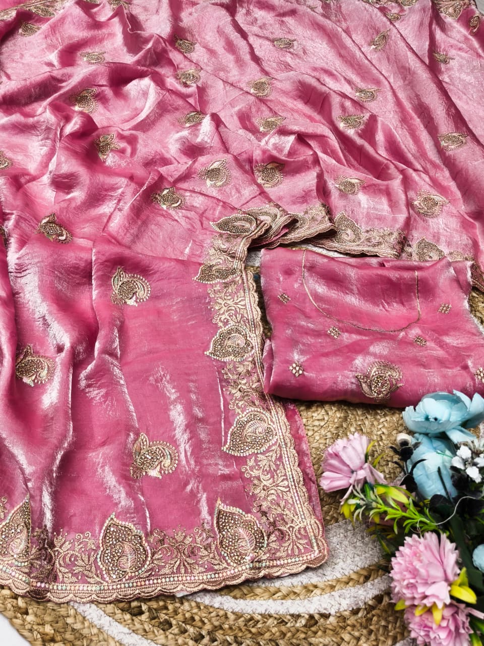 DF-JIGNA SATIN SAREE WITH EMBROIDERY WORK WITH DIAMOND WORK WITH BEAUTIFUL WORKING BLOUSE