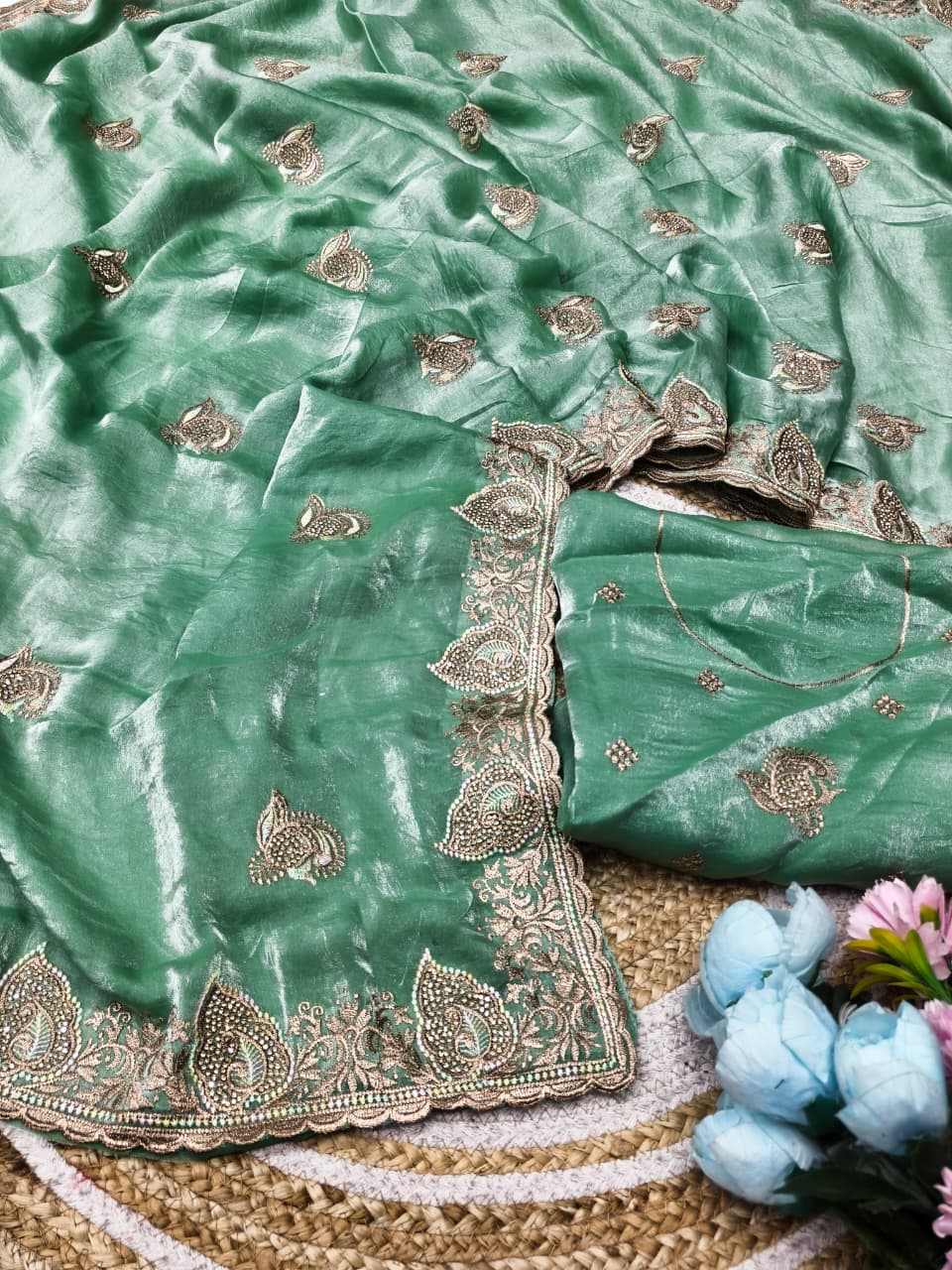 DF-JIGNA SATIN SAREE WITH EMBROIDERY WORK WITH DIAMOND WORK WITH BEAUTIFUL WORKING BLOUSE