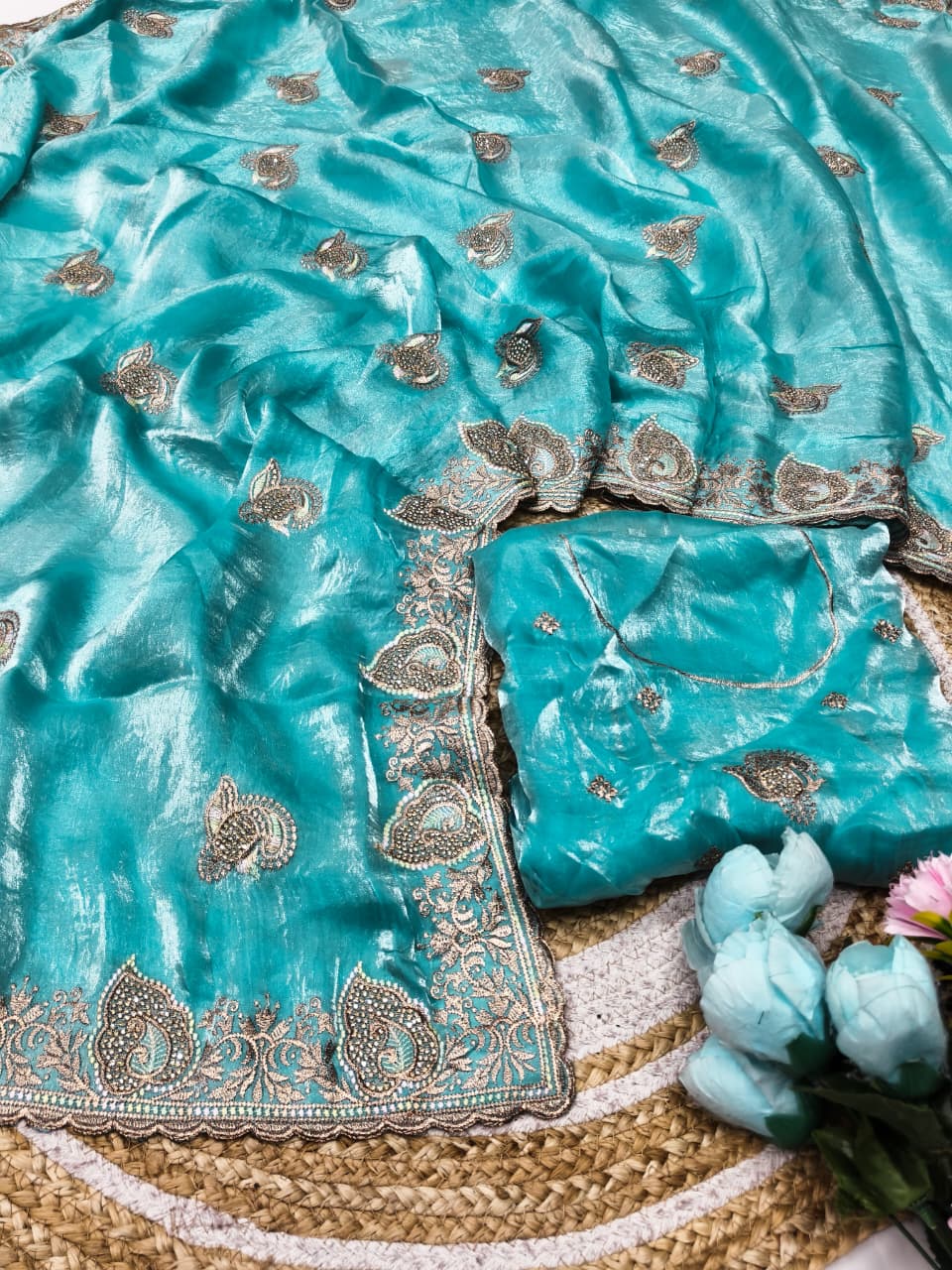 DF-JIGNA SATIN SAREE WITH EMBROIDERY WORK WITH DIAMOND WORK WITH BEAUTIFUL WORKING BLOUSE