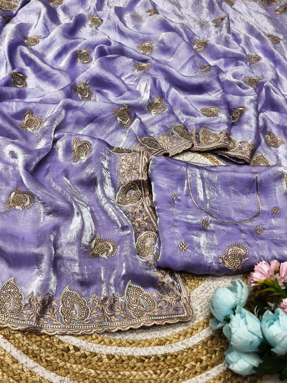 DF-JIGNA SATIN SAREE WITH EMBROIDERY WORK WITH DIAMOND WORK WITH BEAUTIFUL WORKING BLOUSE