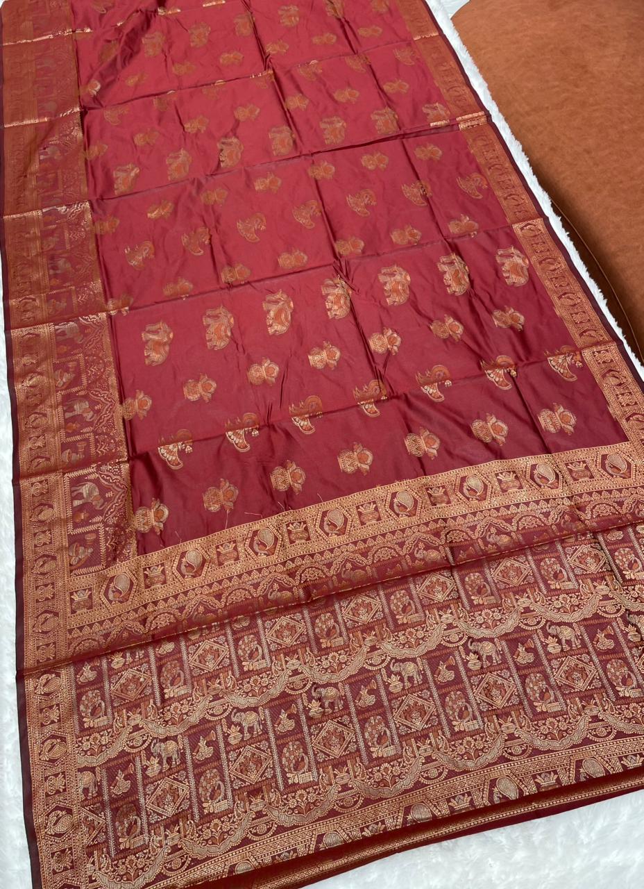 AJ-RAGINI  KOTA LITCHI SAREE WITH JAREE EMBROIDERY WITH TWO TONE JAREE WORK WITH BEAUTIFUL BROCADE BLOUSE