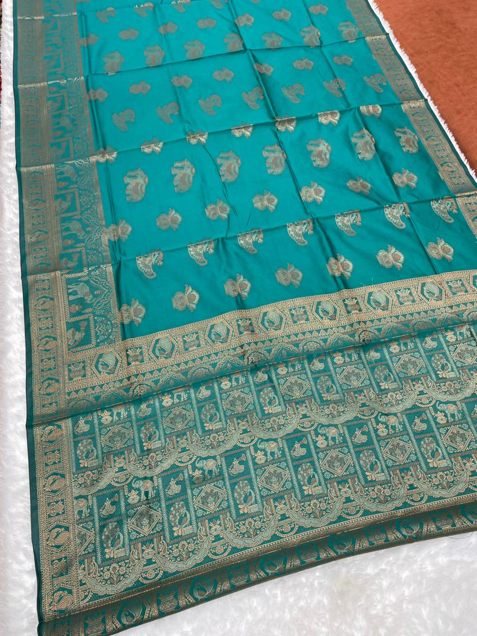 AJ-RAGINI  KOTA LITCHI SAREE WITH JAREE EMBROIDERY WITH TWO TONE JAREE WORK WITH BEAUTIFUL BROCADE BLOUSE
