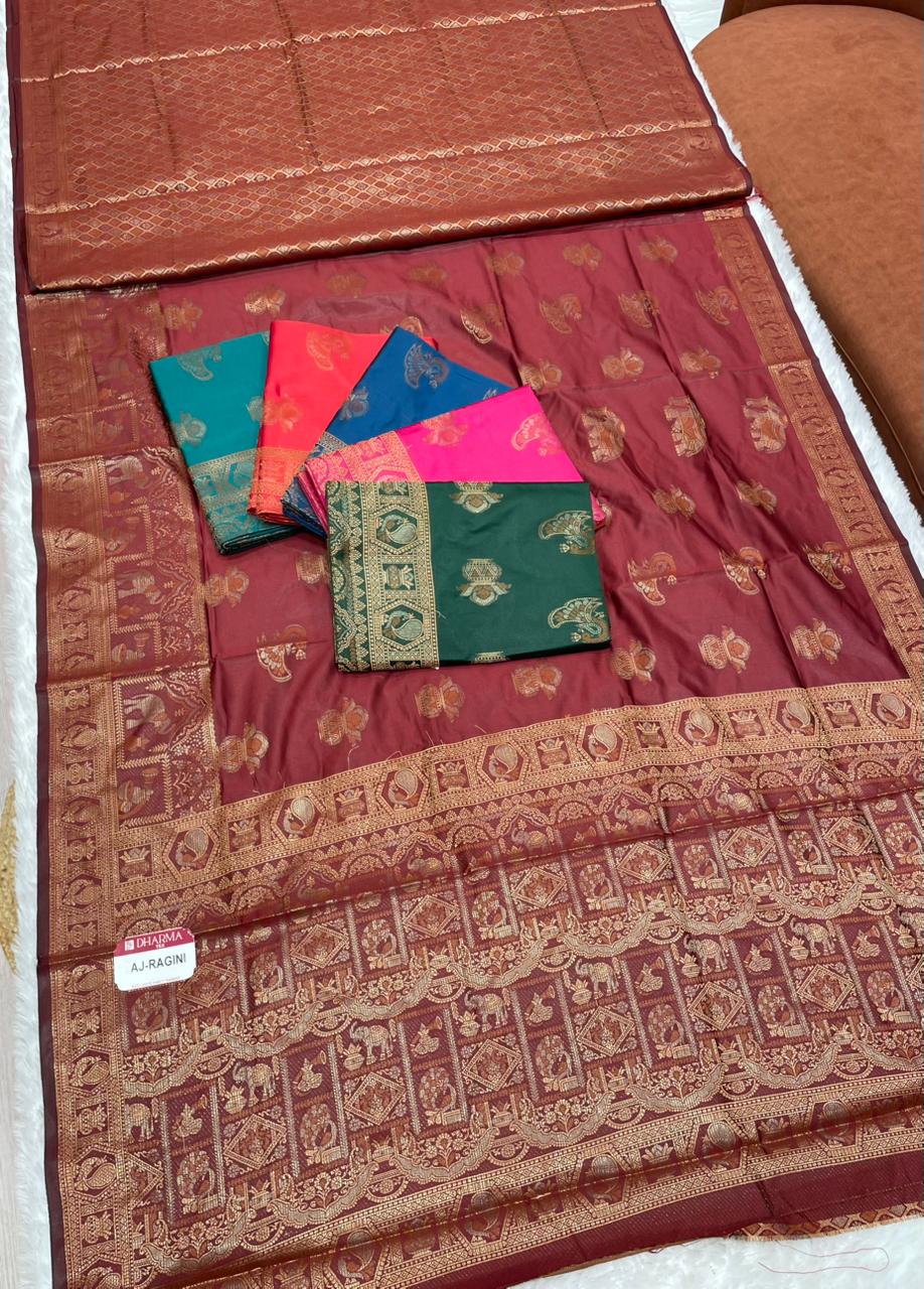 AJ-RAGINI  KOTA LITCHI SAREE WITH JAREE EMBROIDERY WITH TWO TONE JAREE WORK WITH BEAUTIFUL BROCADE BLOUSE