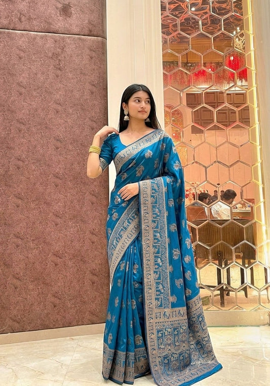 AJ-RAGINI  KOTA LITCHI SAREE WITH JAREE EMBROIDERY WITH TWO TONE JAREE WORK WITH BEAUTIFUL BROCADE BLOUSE