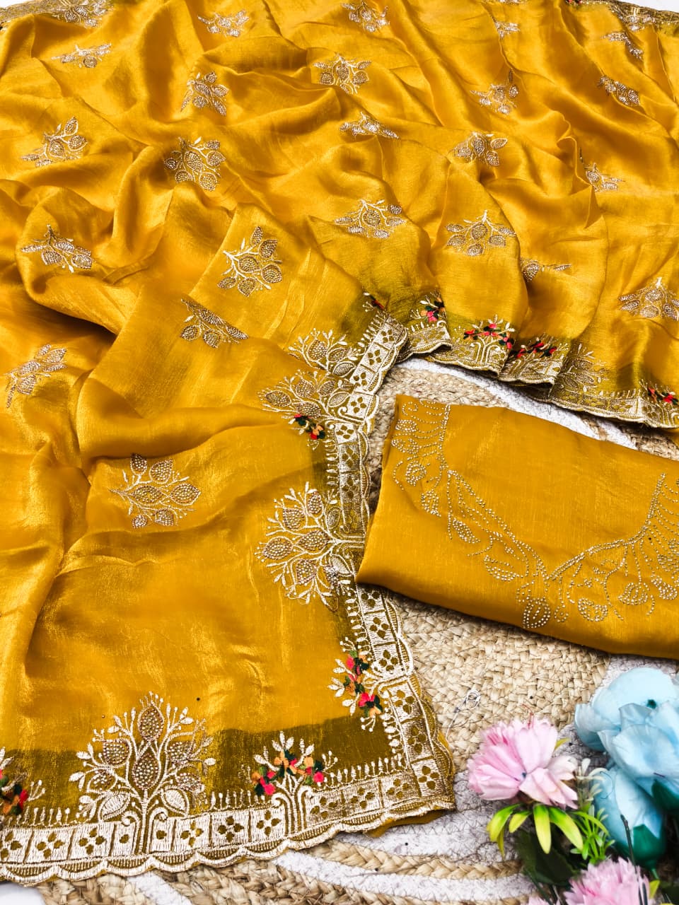 DF-SONY FENDI FABRIC SAREE WITH BEAUTIFUL EMBROIDERY WORK WITH SIROSKI WORK WITH BEAUTIFUL BLOUSE