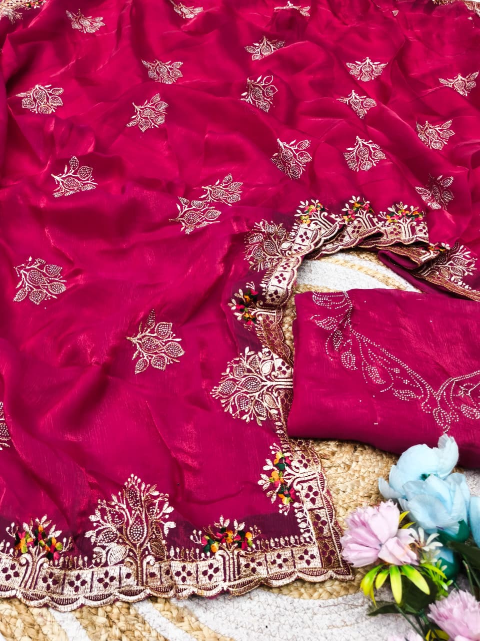 DF-SONY FENDI FABRIC SAREE WITH BEAUTIFUL EMBROIDERY WORK WITH SIROSKI WORK WITH BEAUTIFUL BLOUSE
