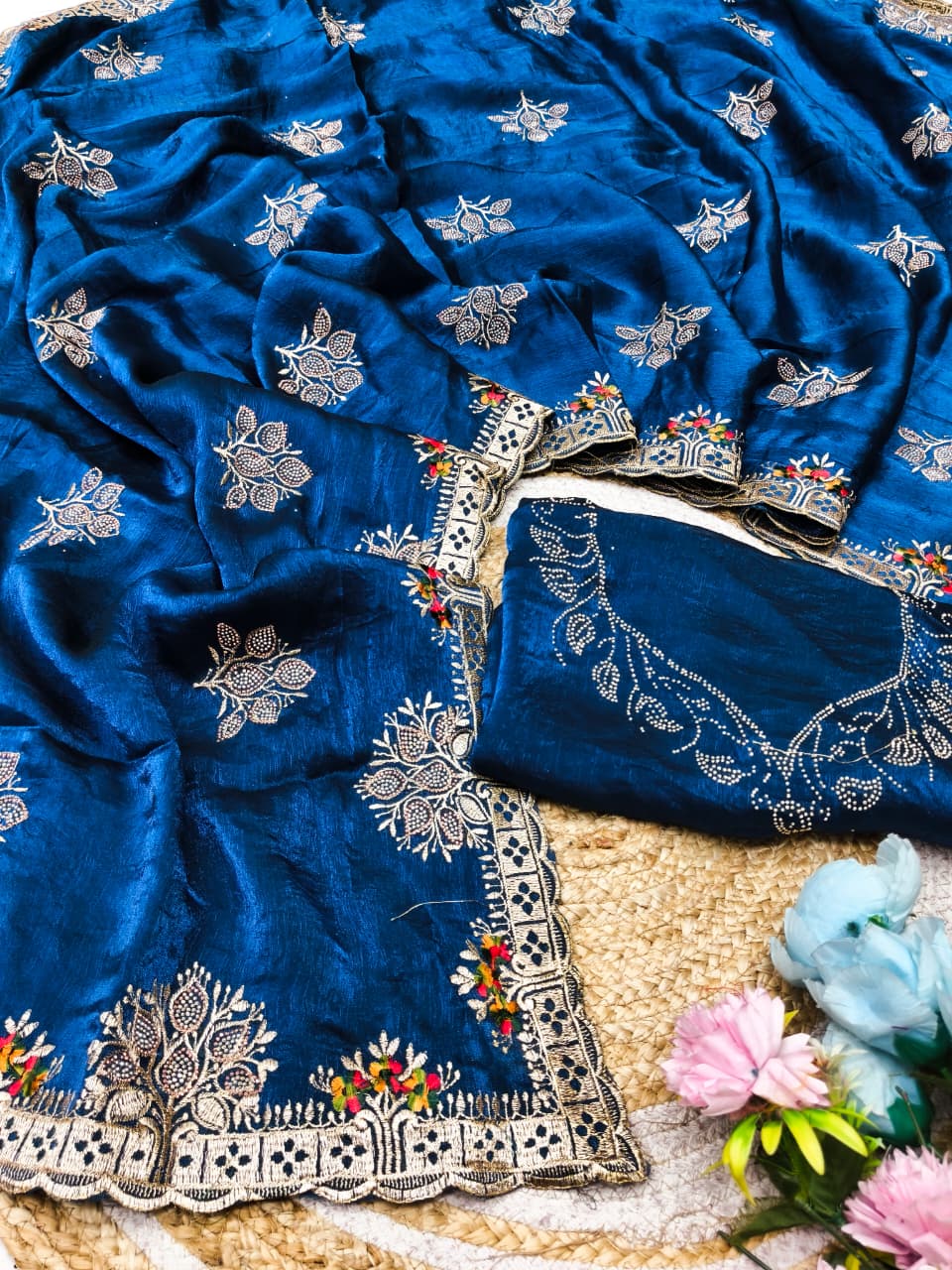 DF-SONY FENDI FABRIC SAREE WITH BEAUTIFUL EMBROIDERY WORK WITH SIROSKI WORK WITH BEAUTIFUL BLOUSE