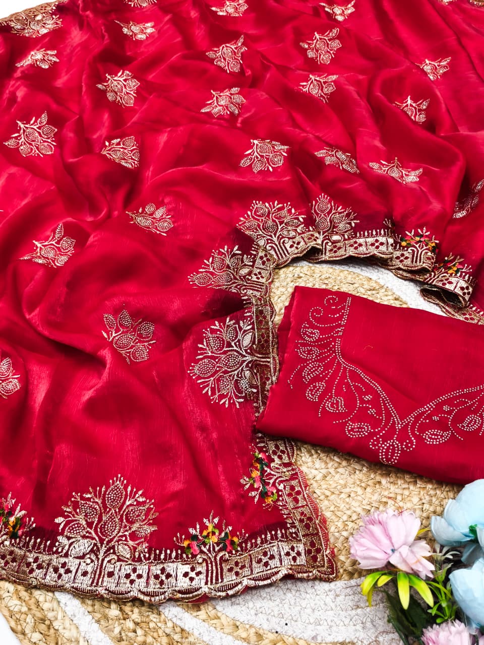 DF-SONY FENDI FABRIC SAREE WITH BEAUTIFUL EMBROIDERY WORK WITH SIROSKI WORK WITH BEAUTIFUL BLOUSE