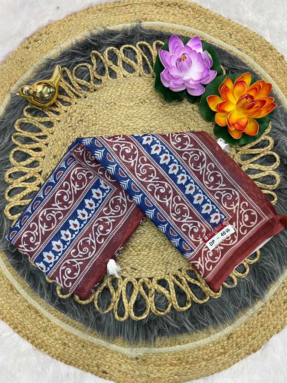 DP-4046  LINEN SAREE WITH LOVELY DIGITAL PRINT WITH BEAUTIFUL DESIGN AND TASSELS