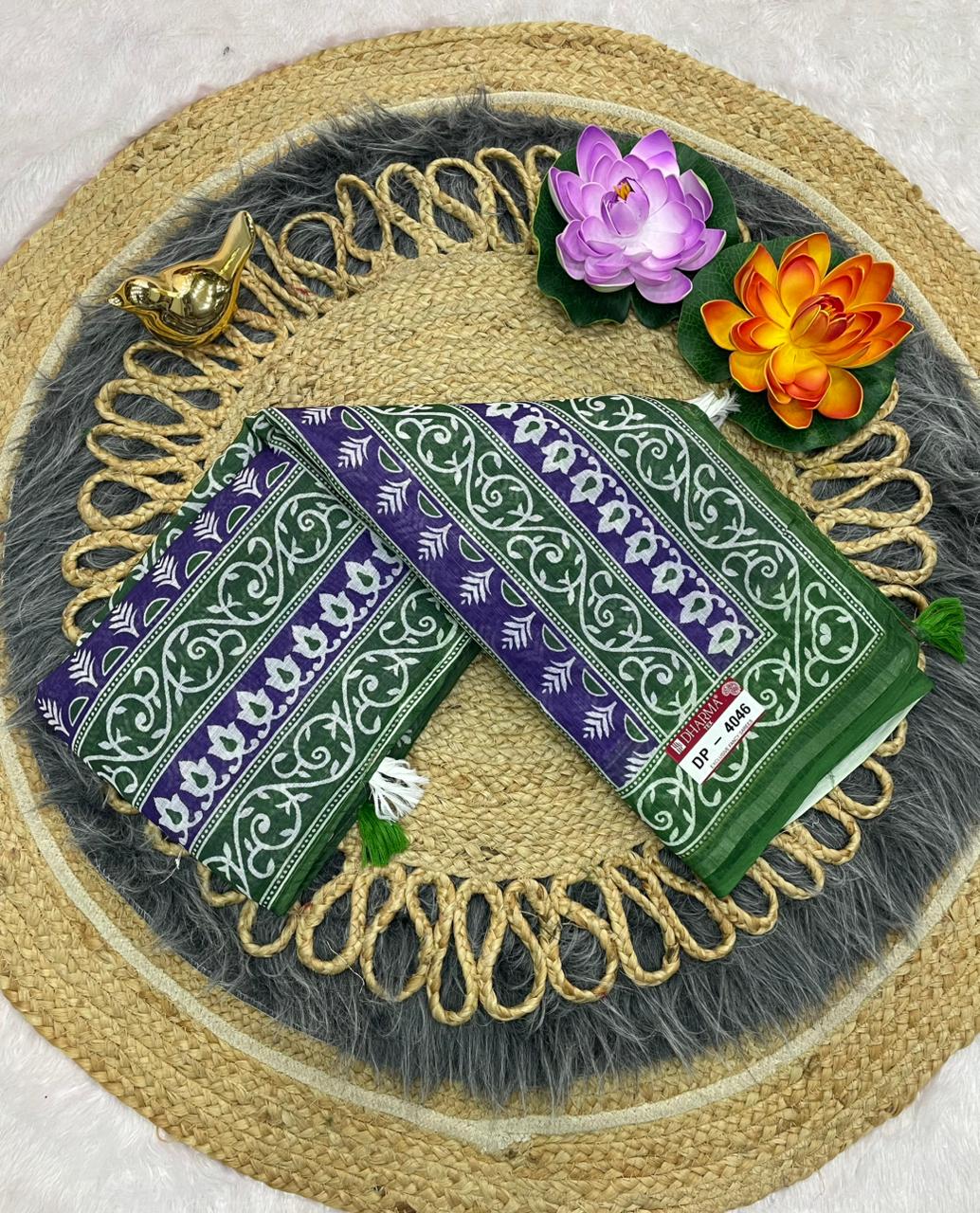 DP-4046  LINEN SAREE WITH LOVELY DIGITAL PRINT WITH BEAUTIFUL DESIGN AND TASSELS