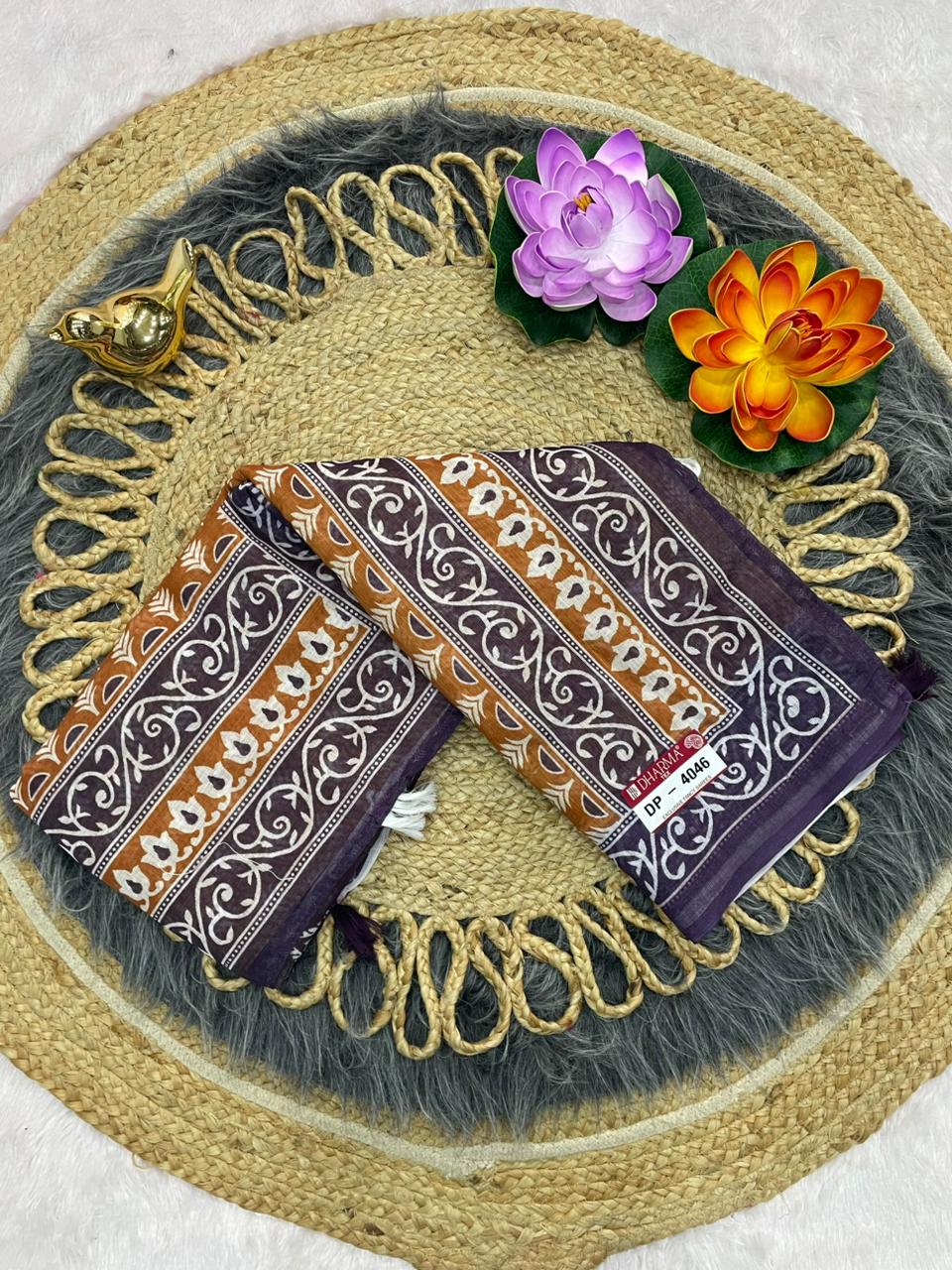DP-4046  LINEN SAREE WITH LOVELY DIGITAL PRINT WITH BEAUTIFUL DESIGN AND TASSELS