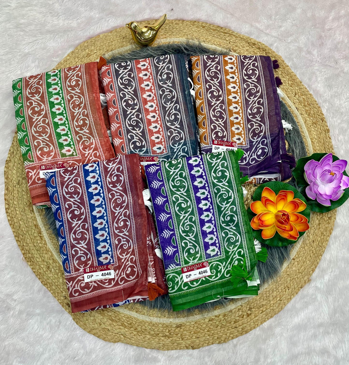 DP-4046  LINEN SAREE WITH LOVELY DIGITAL PRINT WITH BEAUTIFUL DESIGN AND TASSELS
